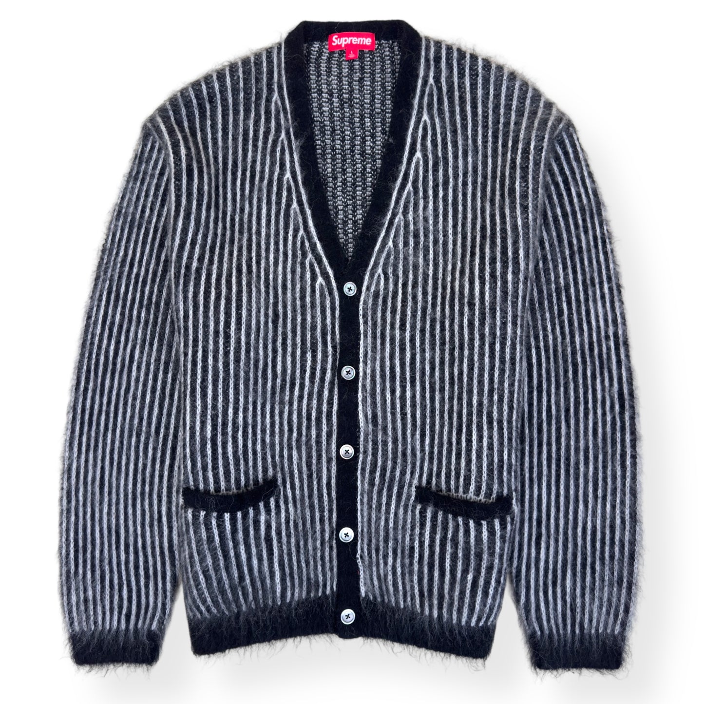 SUPREME 2-TONE MOHAIR CARDIGAN BLACK / WHITE L