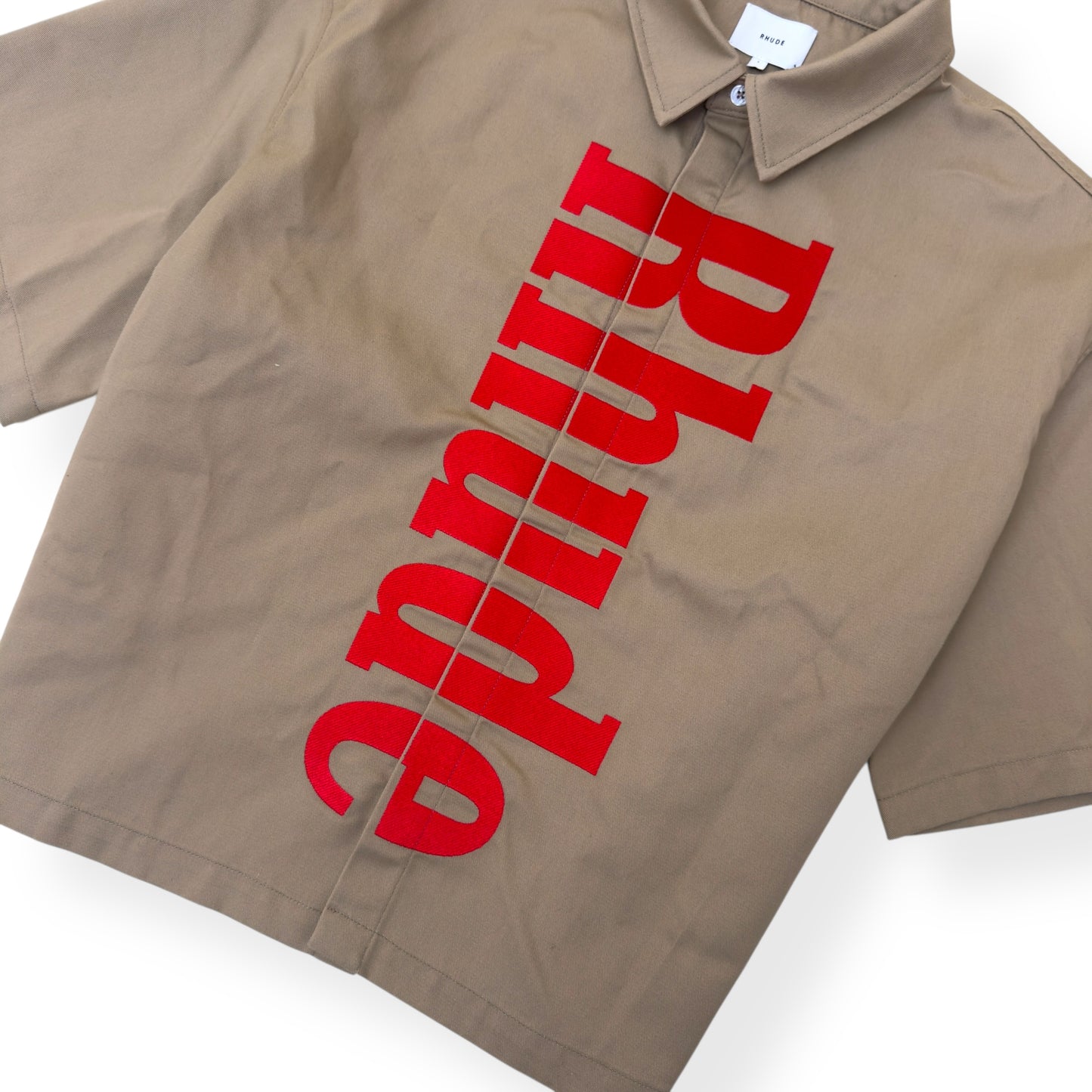 RHUDE VERTICAL LOGO SHIRT BEIGE / RED L