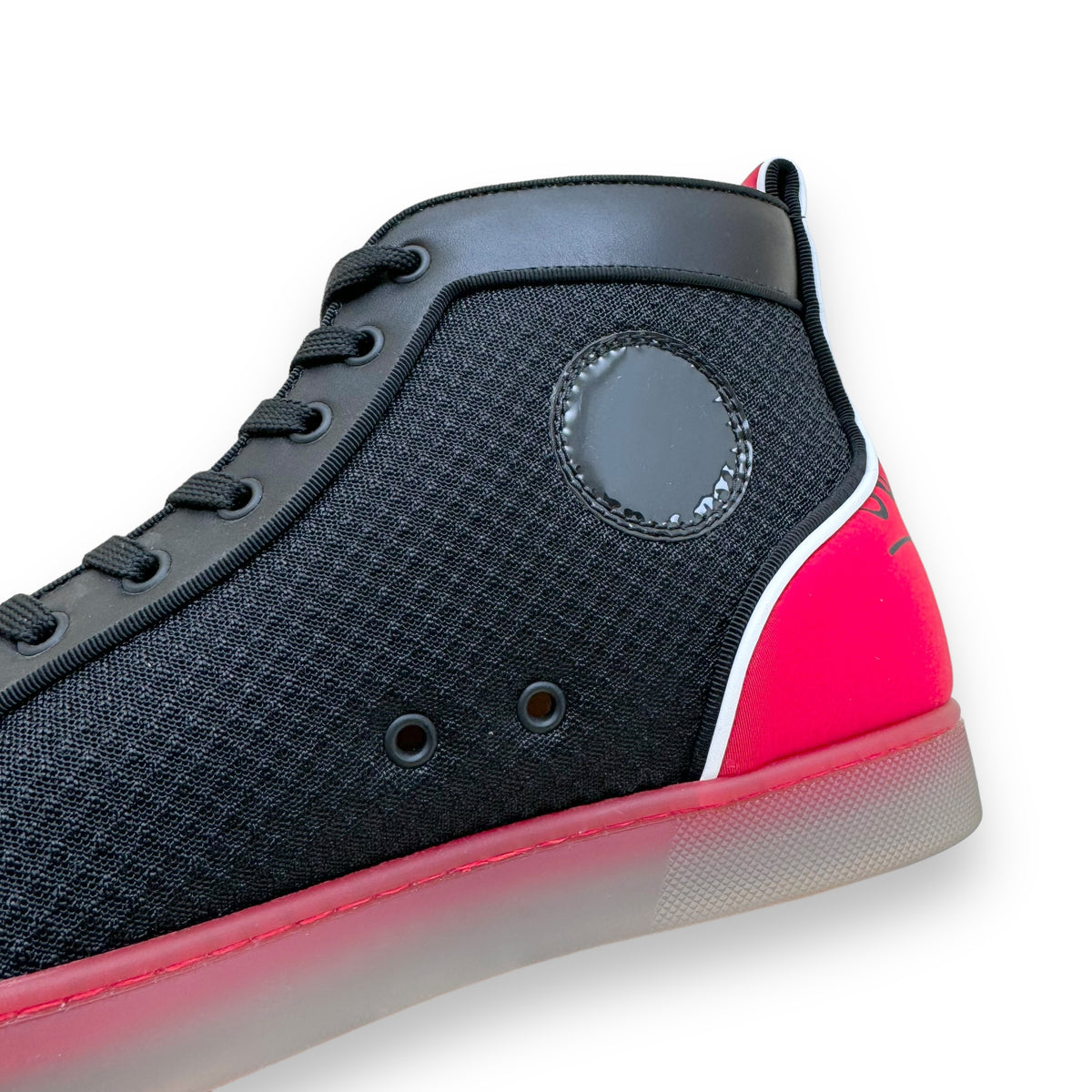CHRISTIAN LOUBOUTIN FUN LOU SPIKE HIGH TOP SNEAKER BLACK / RED UK9