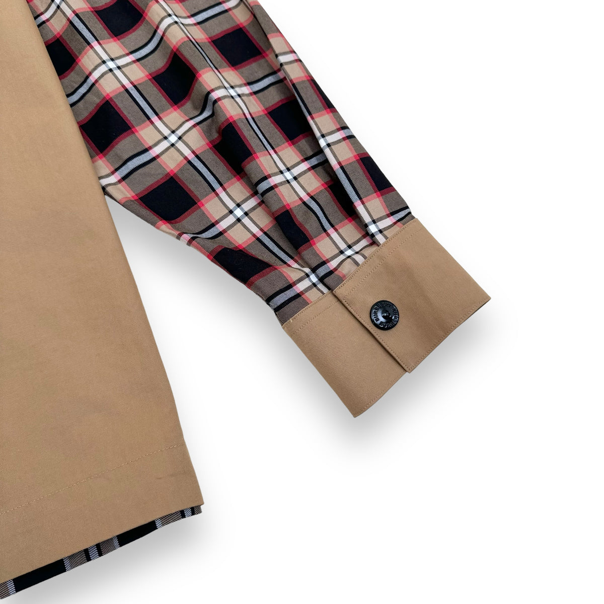 BURBERRY PATCHWORK ZIP-UP OVER SHIRT RED / BEIGE M