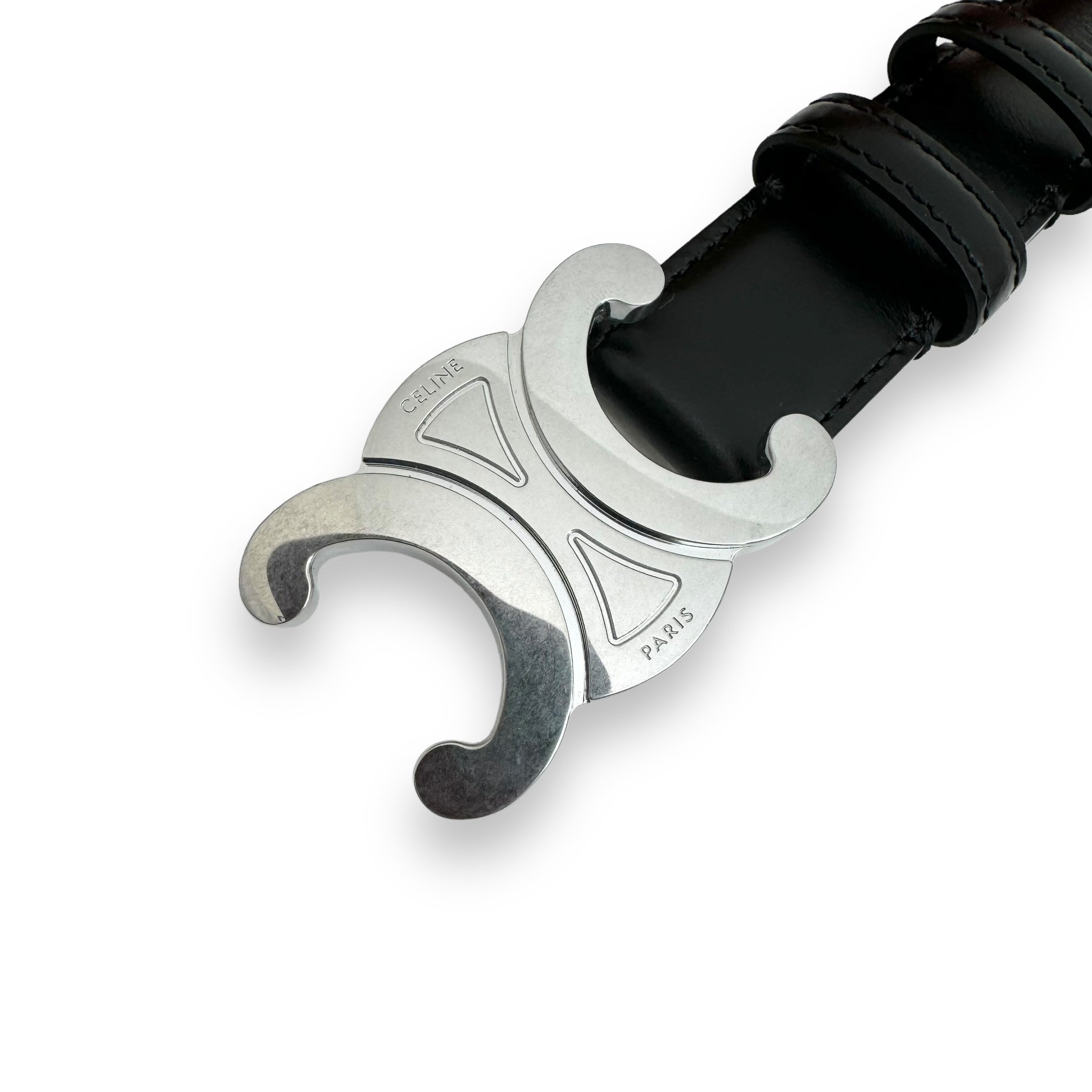 CELINE LEATHER BELT BLACK / SILVER 85