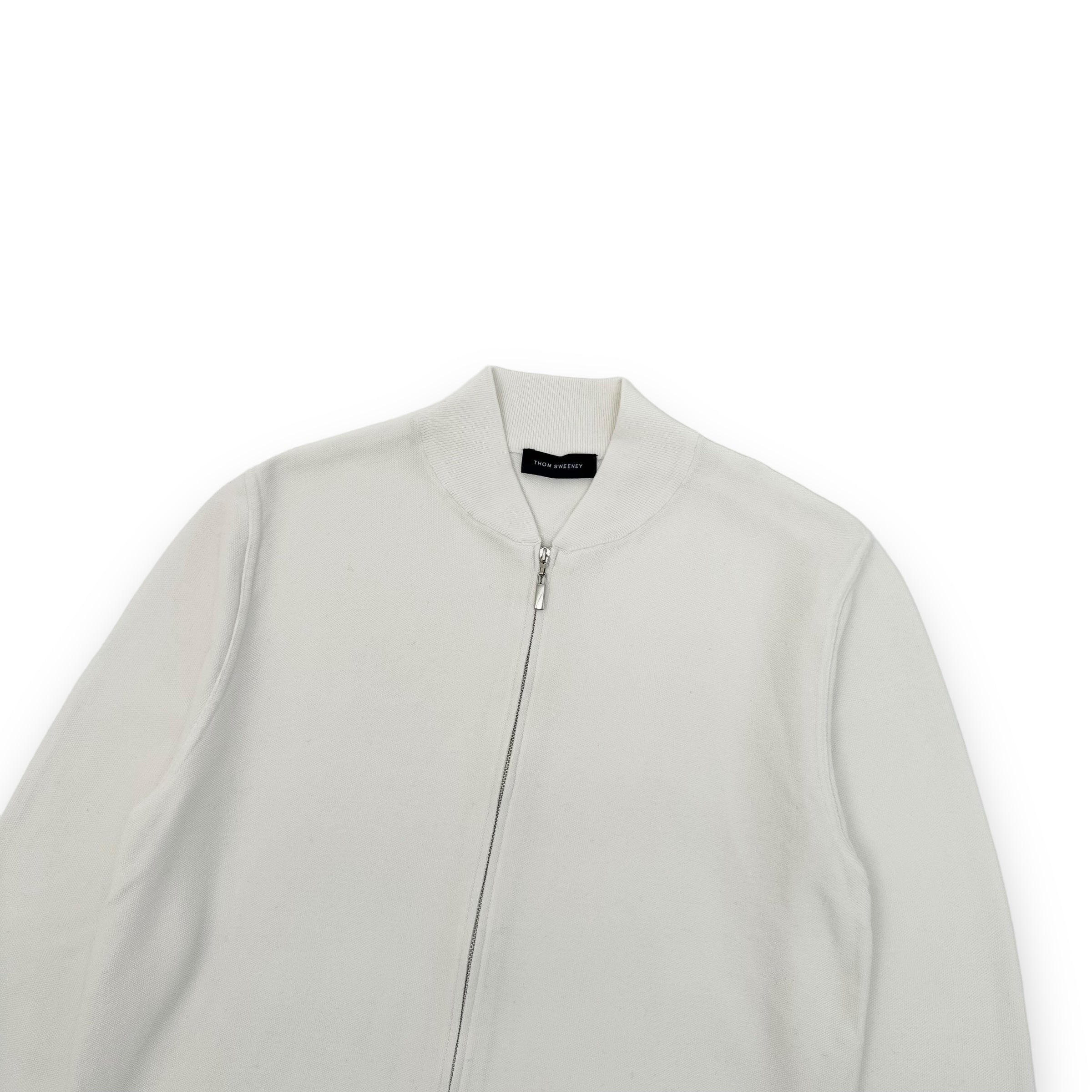 THOM SWEENEY FINE-KNIT COTTON ZIP-UP TRACK TOP WHITE L