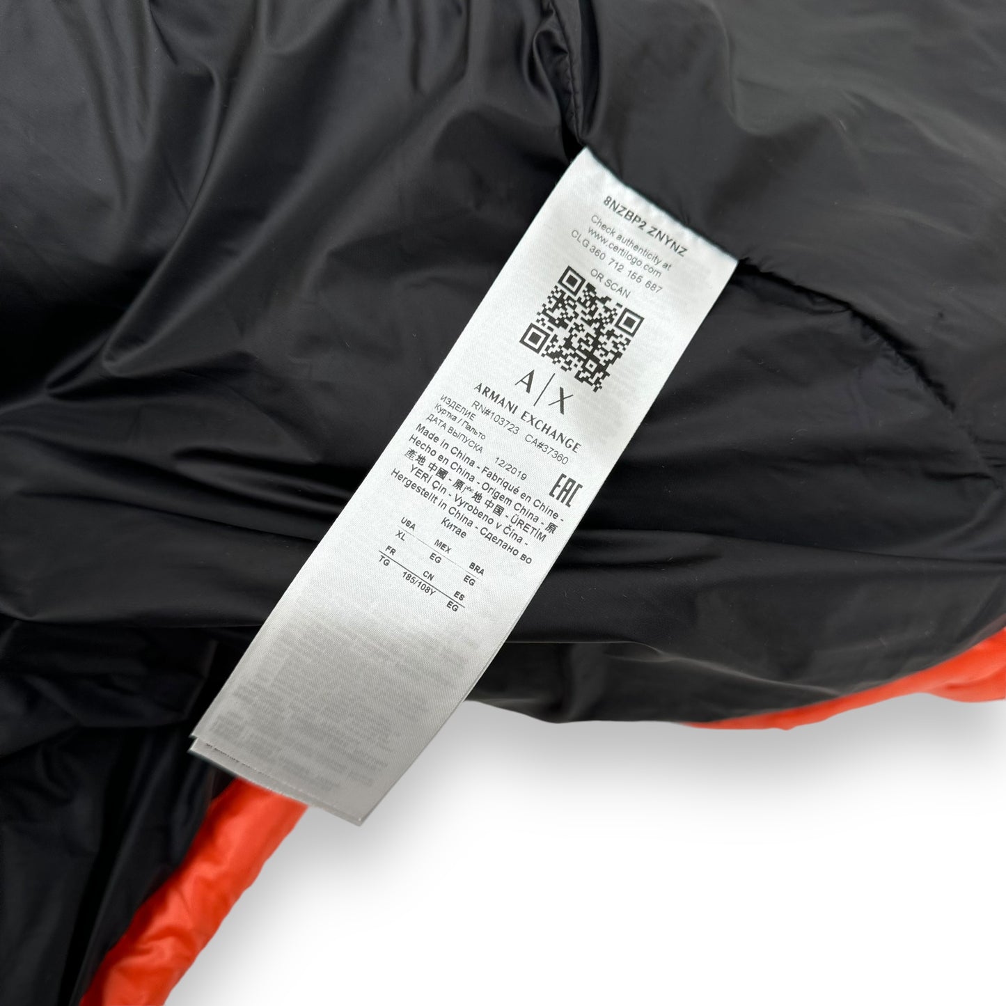 ARMANI EXCHANGE PADDED DOWN JACKET ORANGE XL