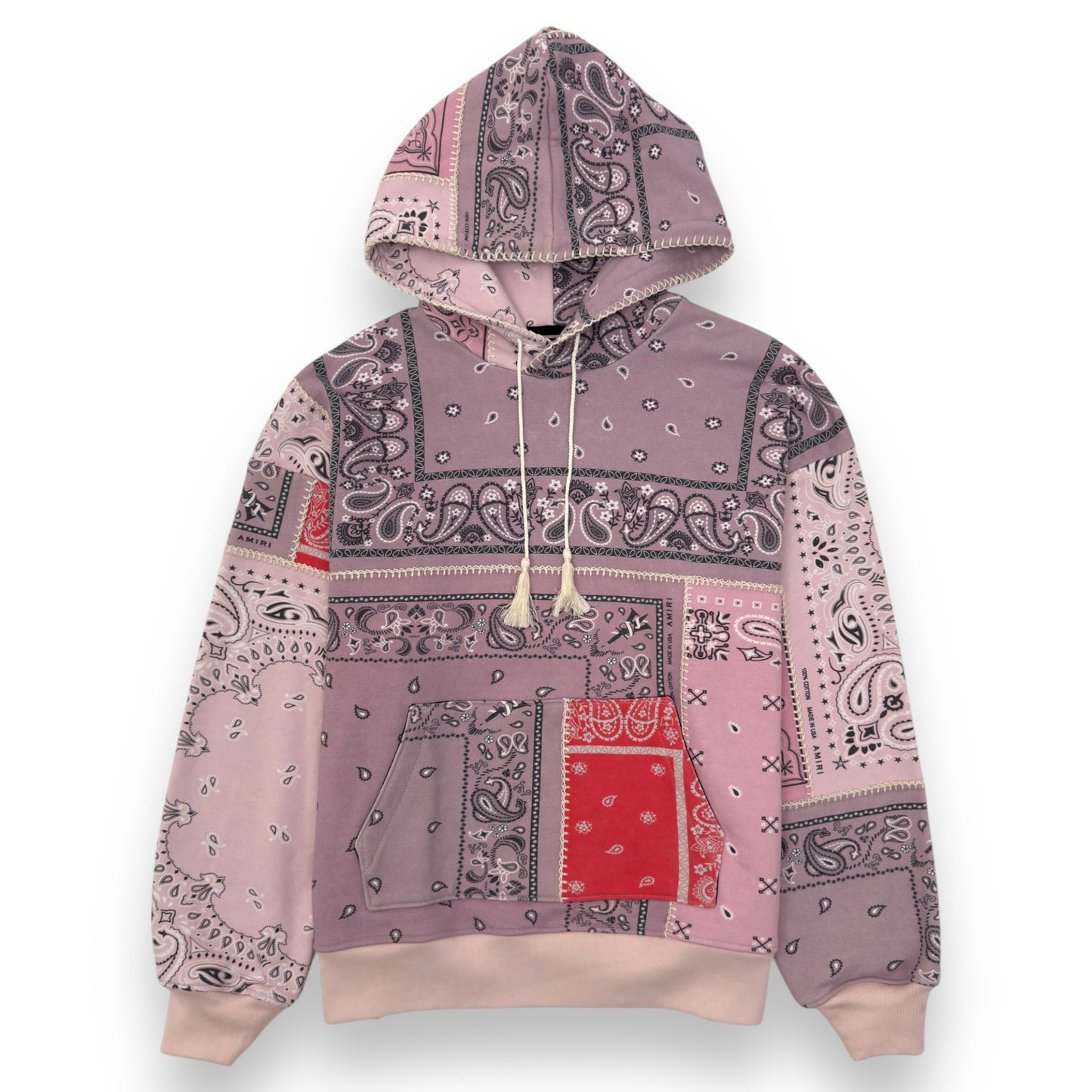 AMIRI OVERSIZED BANDANA RECONSTRUCTED HOODIE PINK L