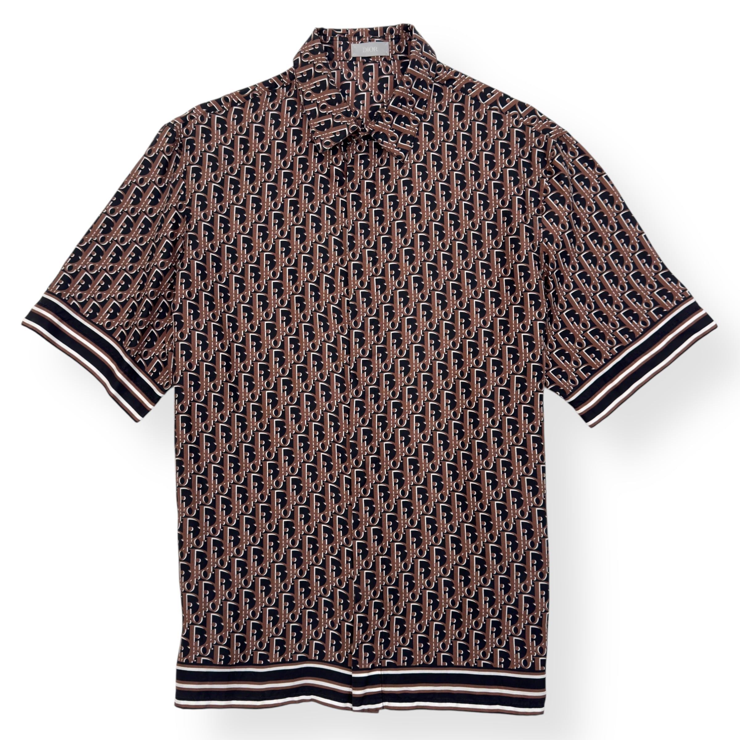 DIOR OBLIQUE SILK MONOGRAM SHIRT BROWN 40 / M