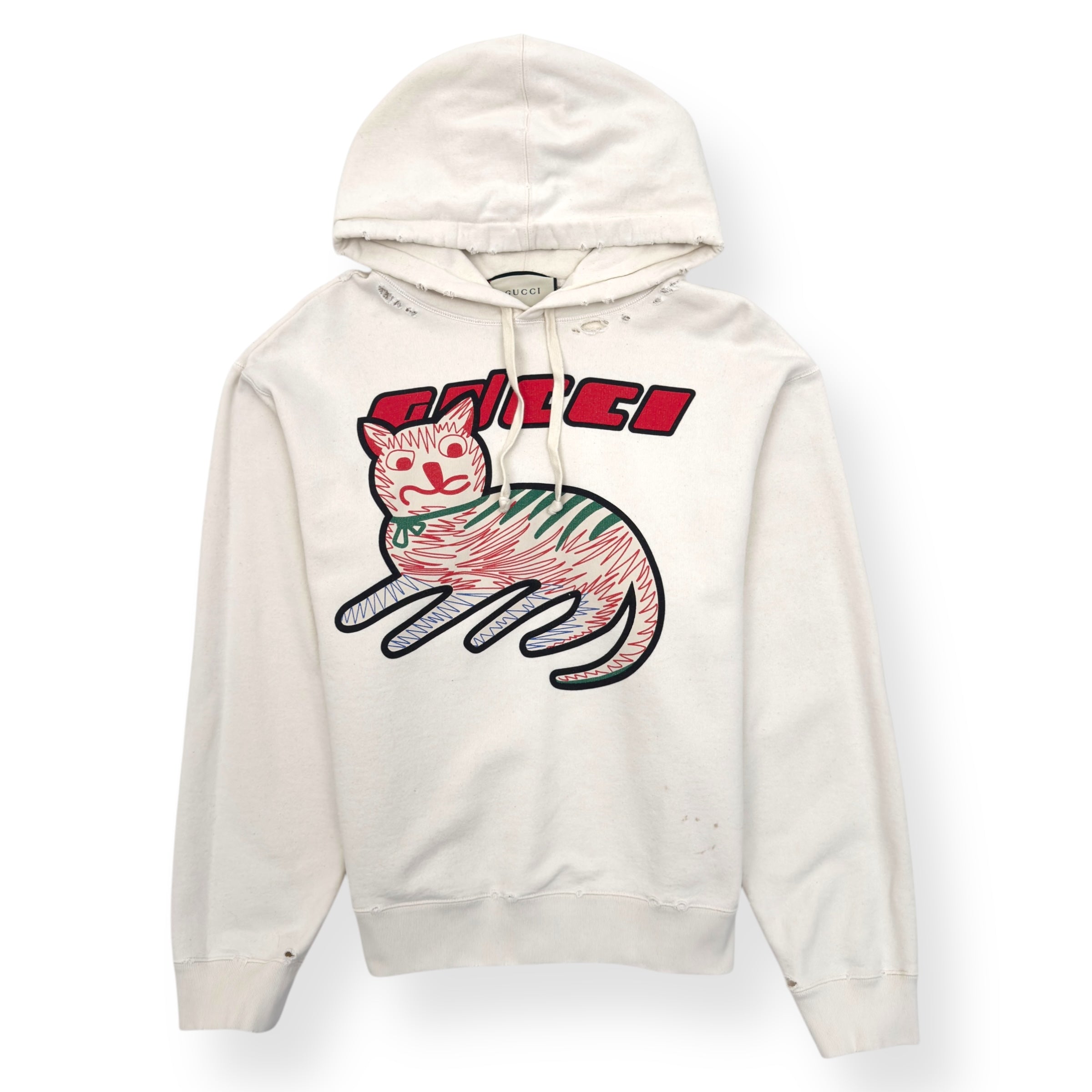 GUCCI CAT LOGO-PRINT HOODIE BEIGE / RED M