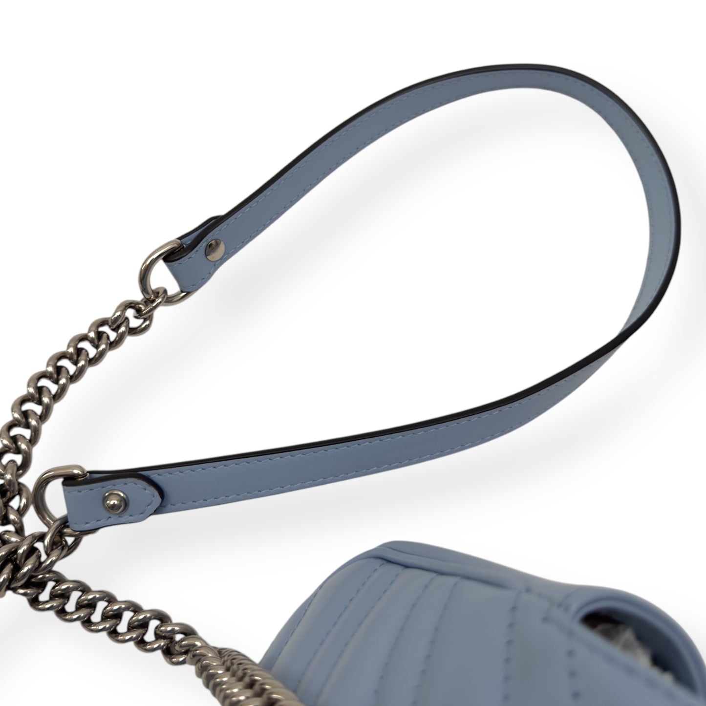 GUCCI CALFSKIN MATELASSE MINI GG MARMONT SHOULDER BAG BLUE