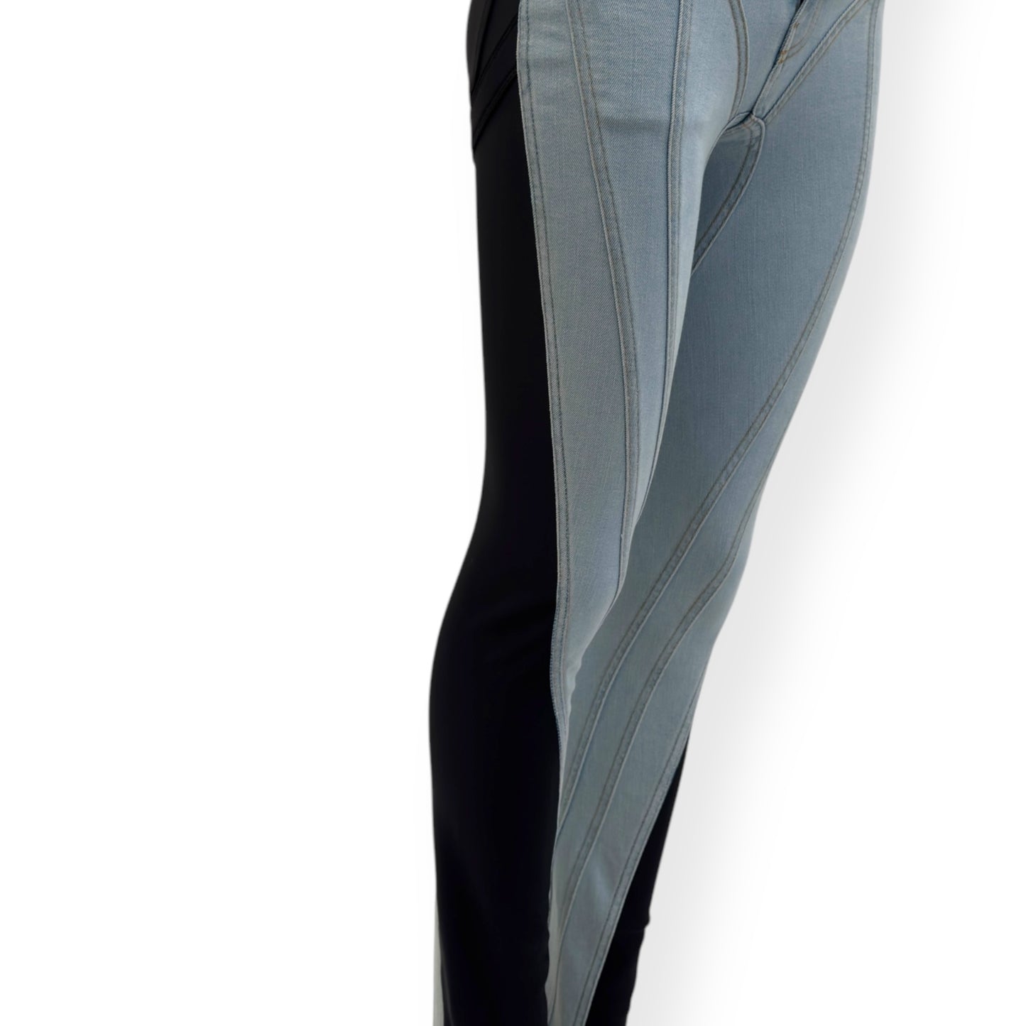 MUGLER SPIRAL SKINNY DENIM JEANS BLUE / BLACK 36 / W26”