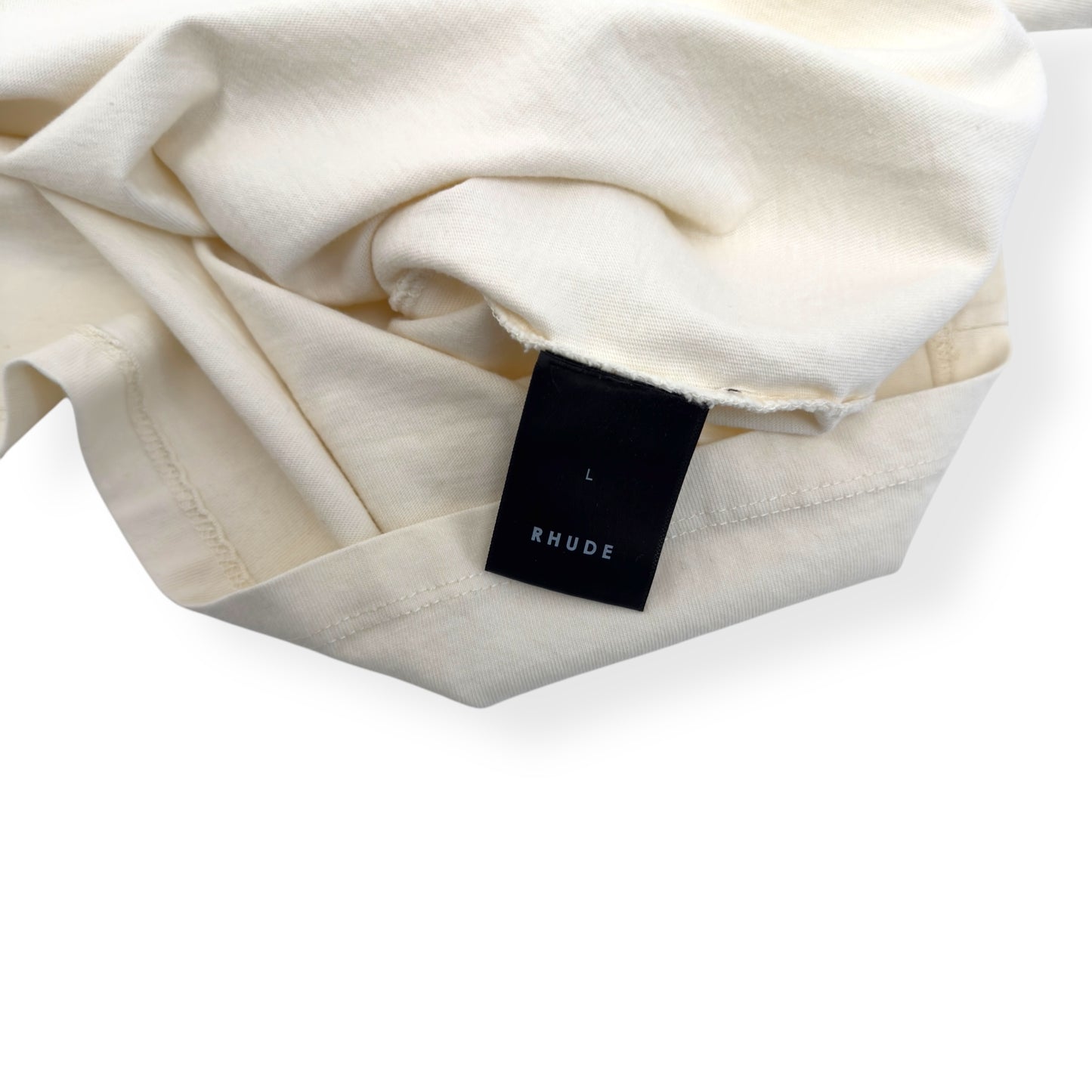 RHUDE ROSSA LOGO PRINT COTTON T-SHIRT BEIGE / RED L