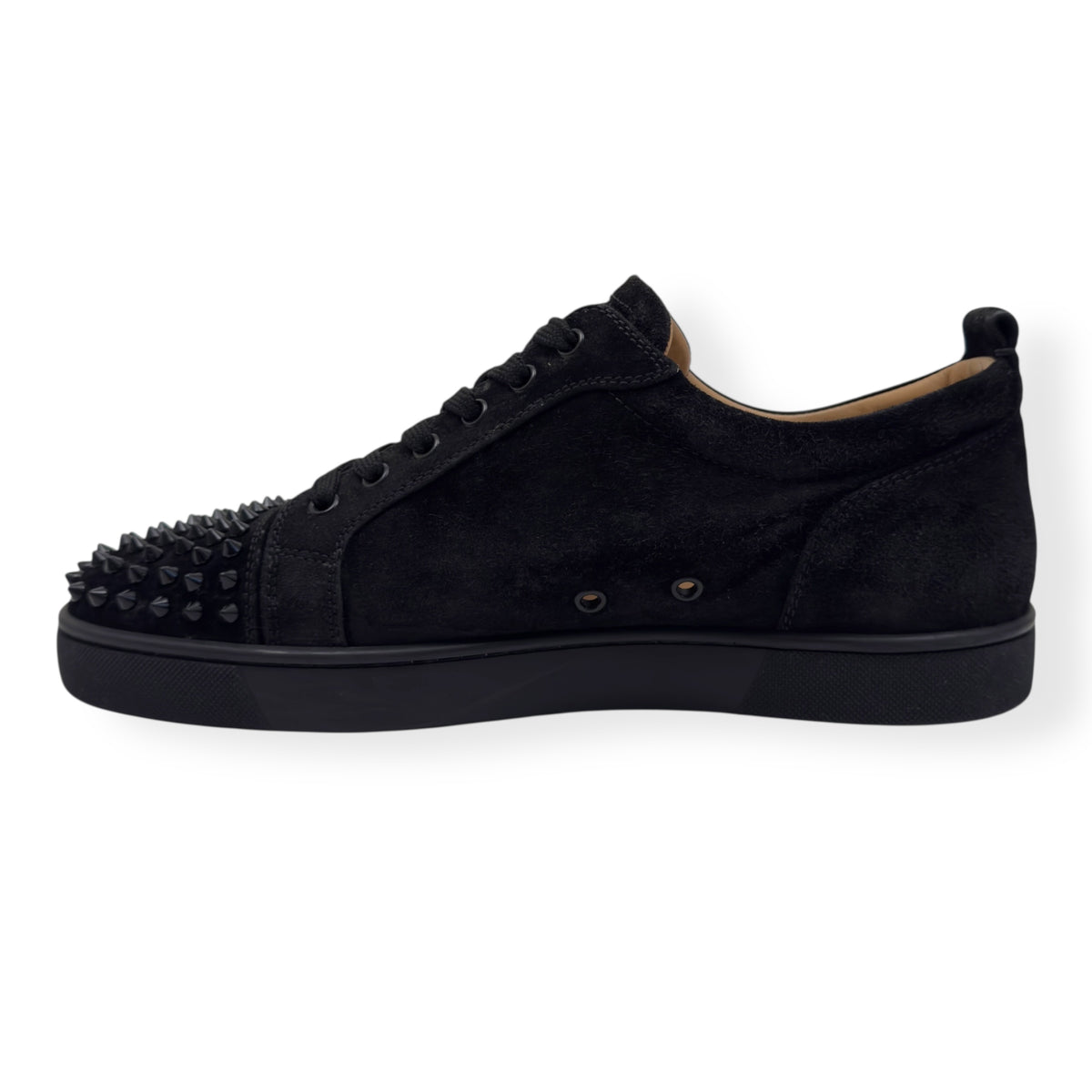 CHRISTIAN LOUBOUTIN LOUIS JUNIOR SPIKES SUEDE SNEAKER BLACK UK9.5