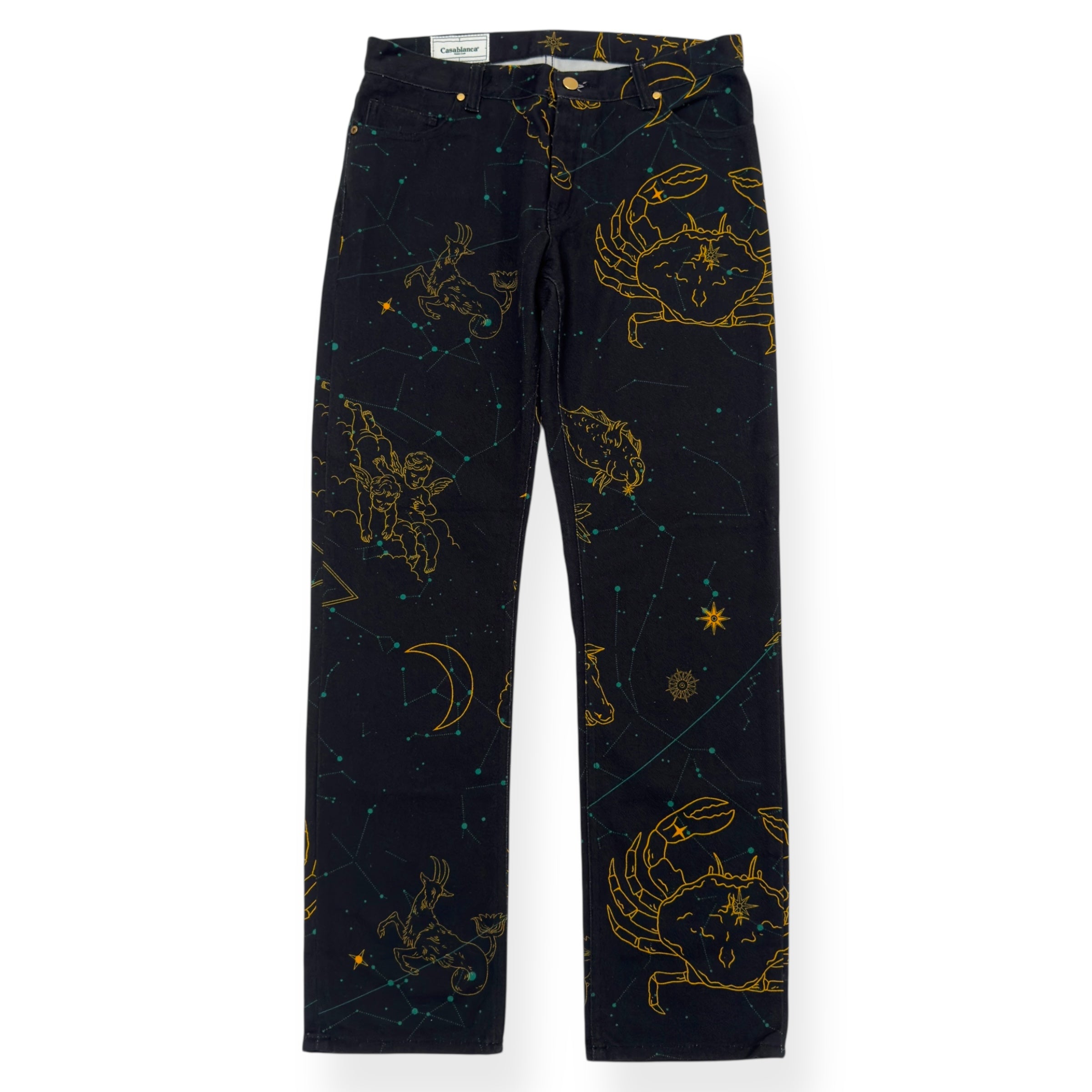 CASABLANCA CONSTELLATION STRAIGHT LEG DENIM JEANS NAVY / YELLOW L