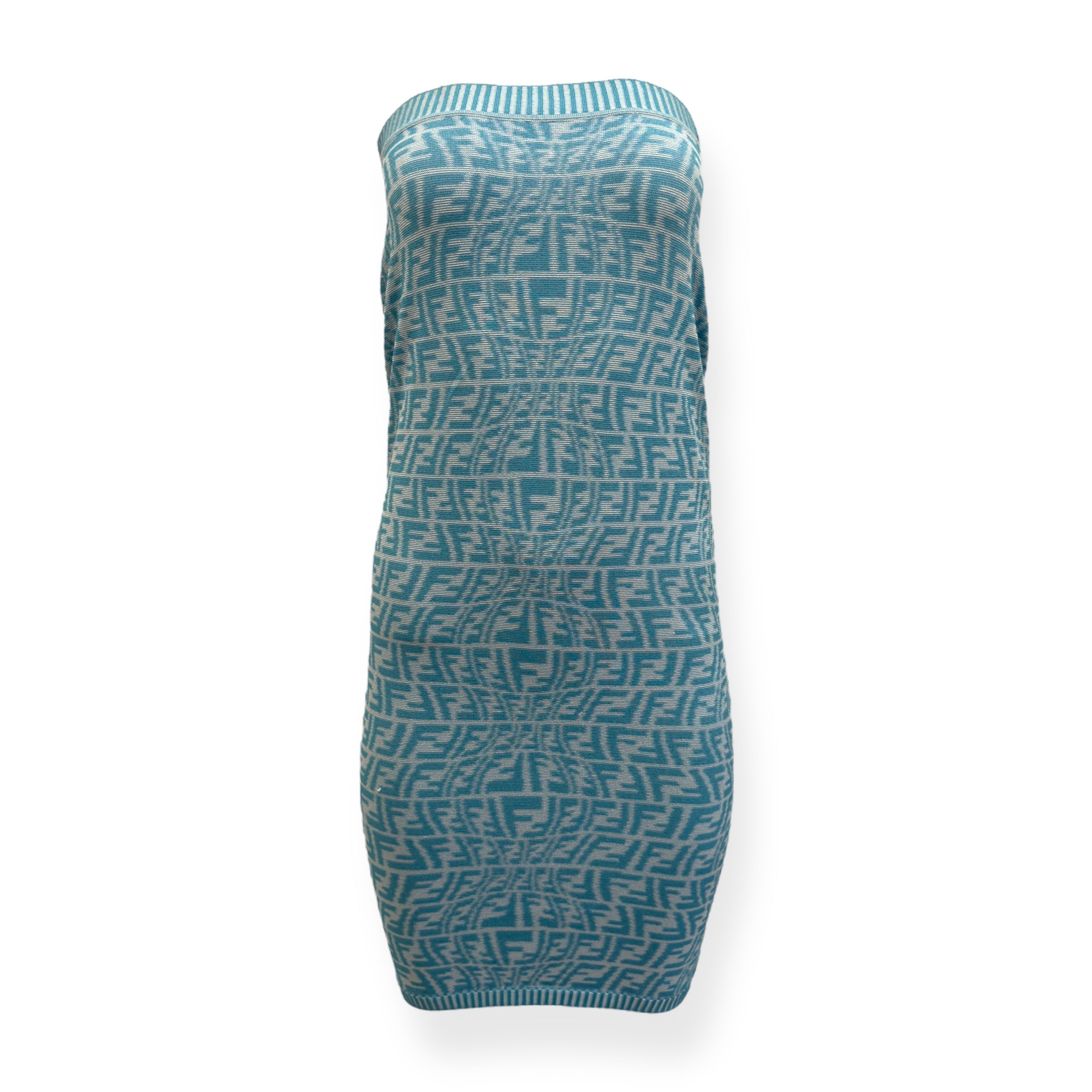 FENDI FF VERTIGO-JACQUARD KNIT MINI DRESS BLUE / WHITE 36 / XS