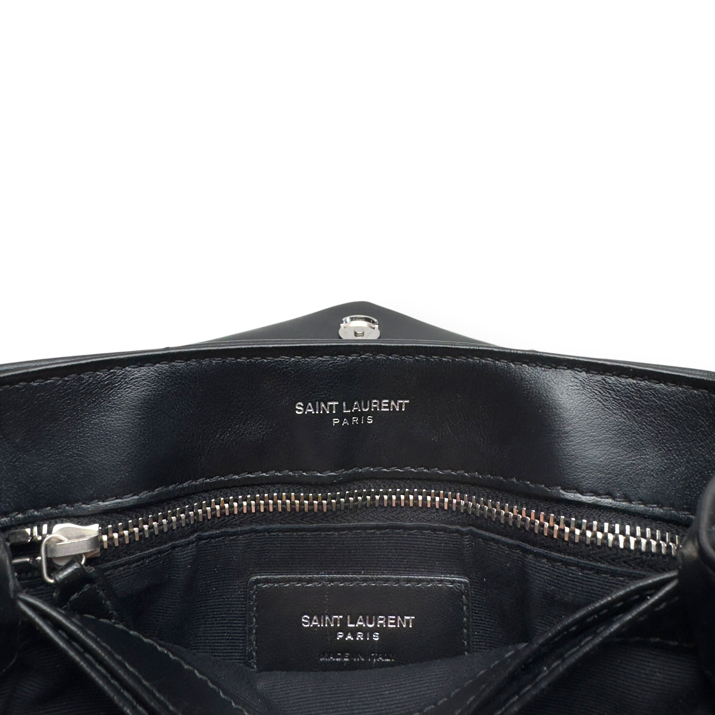 SAINT LAURENT TOY QUILTED LEATHER CROSS-BODY BAG BLACK / SILVER S