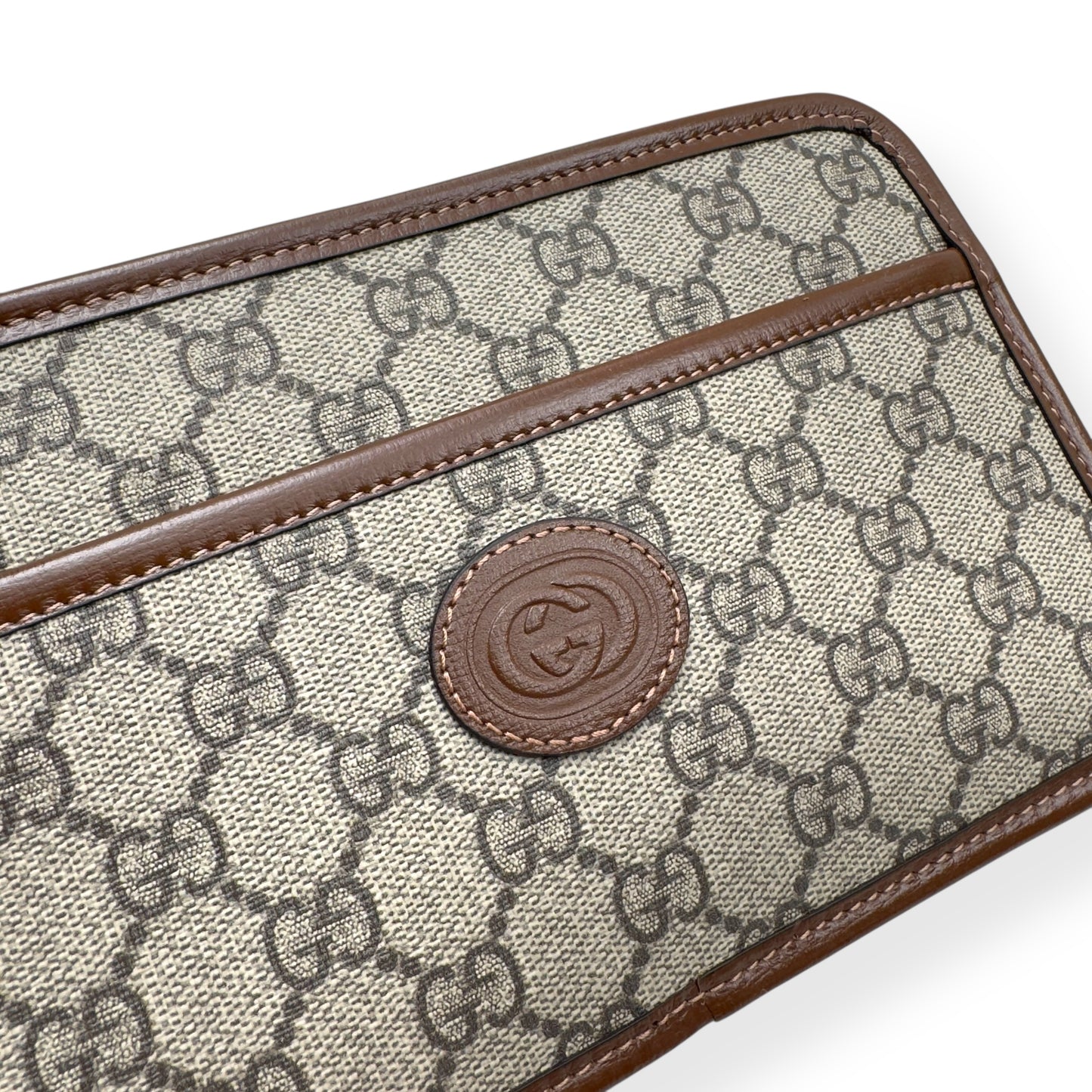 GUCCI GG INTERLOCKING G TRAVEL POUCH BROWN S