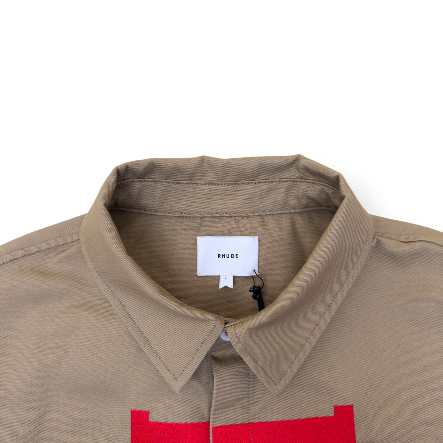 RHUDE VERTICAL LOGO SHIRT BEIGE / RED L