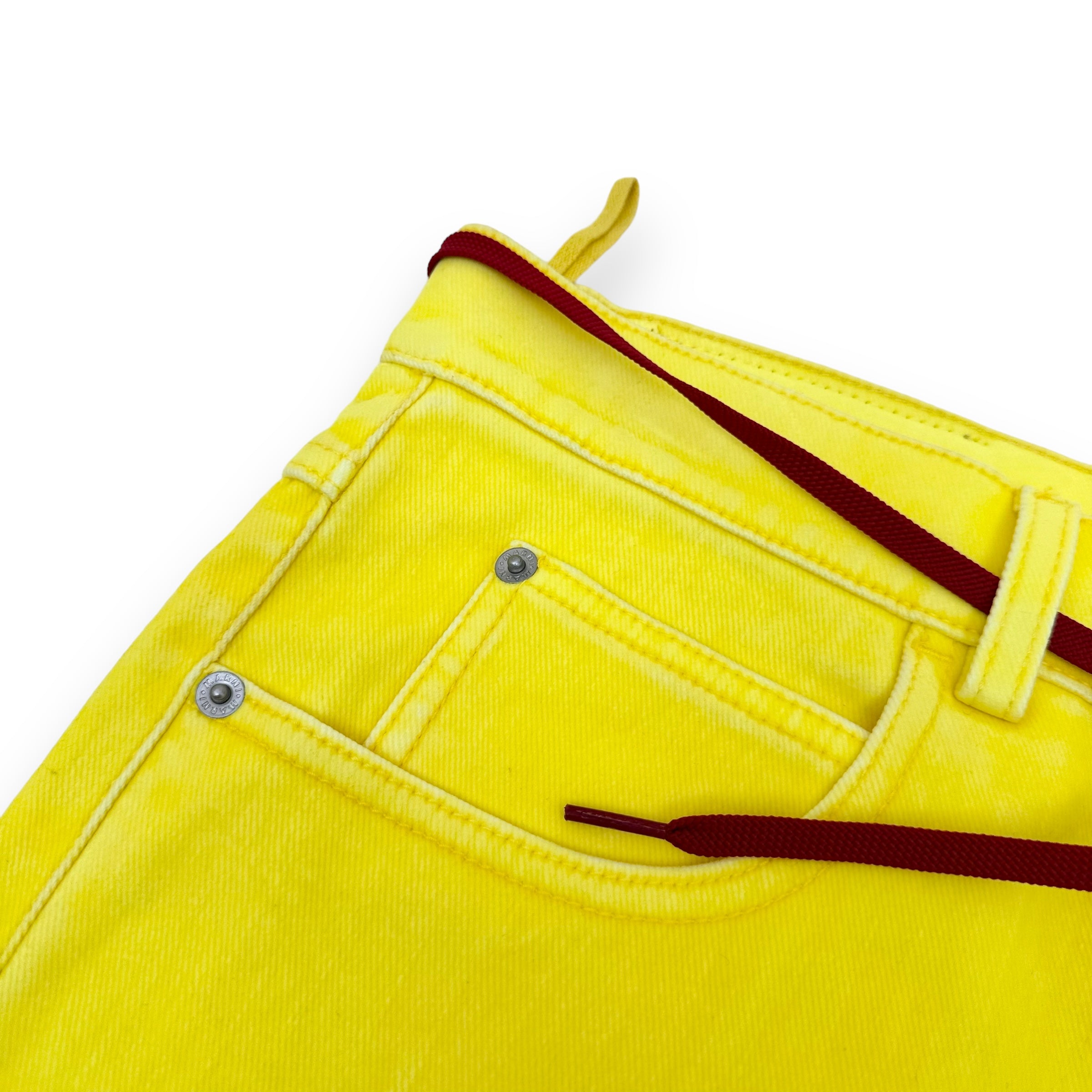 MARNI LOGO-PATCH STRETCH-COTTON FLARED TROUSERS YELLOW 34”