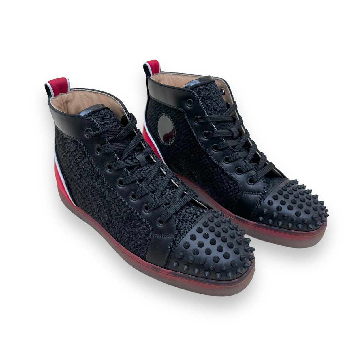 CHRISTIAN LOUBOUTIN FUN LOU SPIKE HIGH TOP SNEAKER BLACK / RED UK9