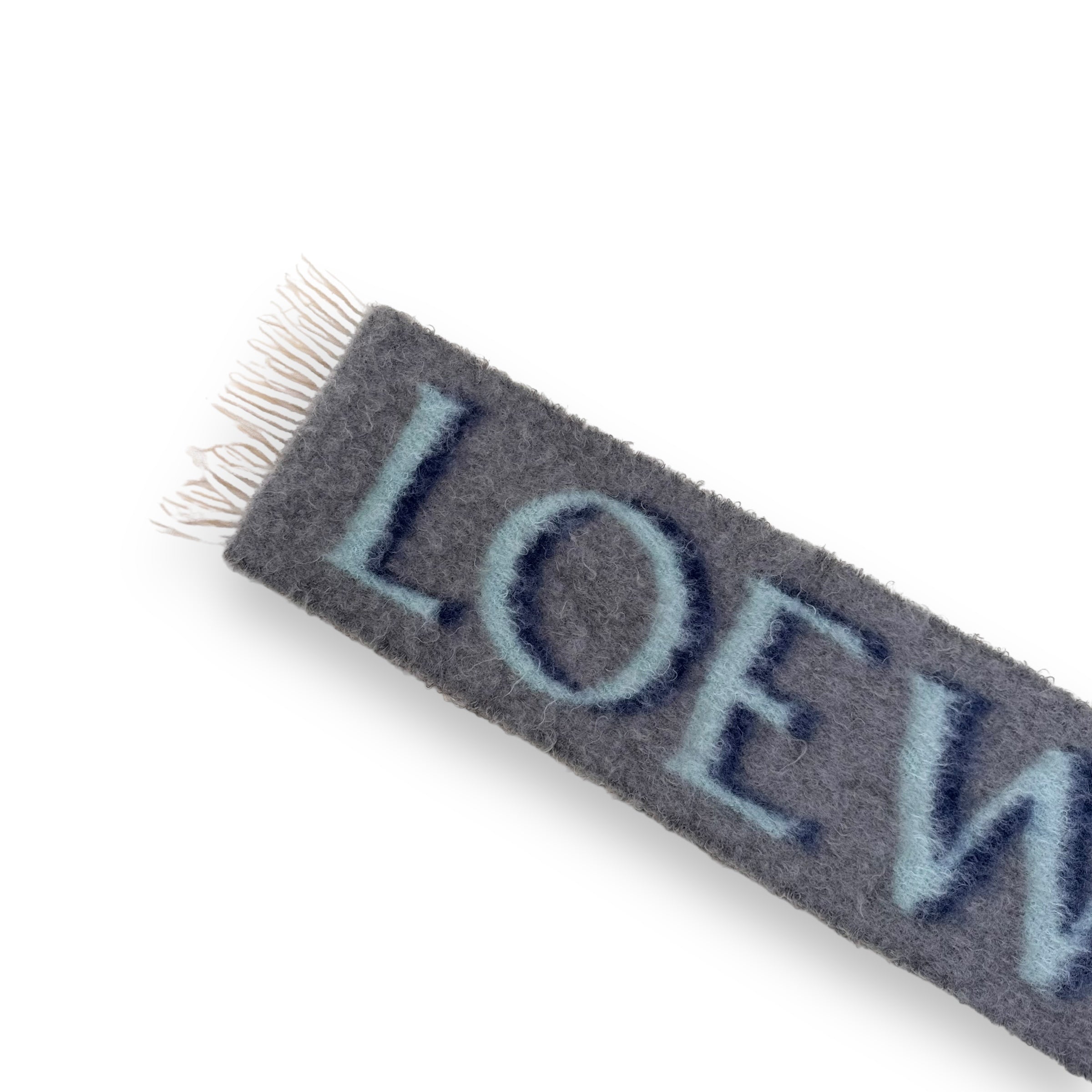LOEWE WOOL-BLEND LOGO SCARF BLUE / GREY O/S