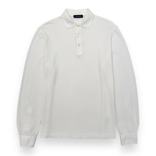 THOM SWEENEY LONG SLEEVE COTTON POLO SHIRT WHITE L