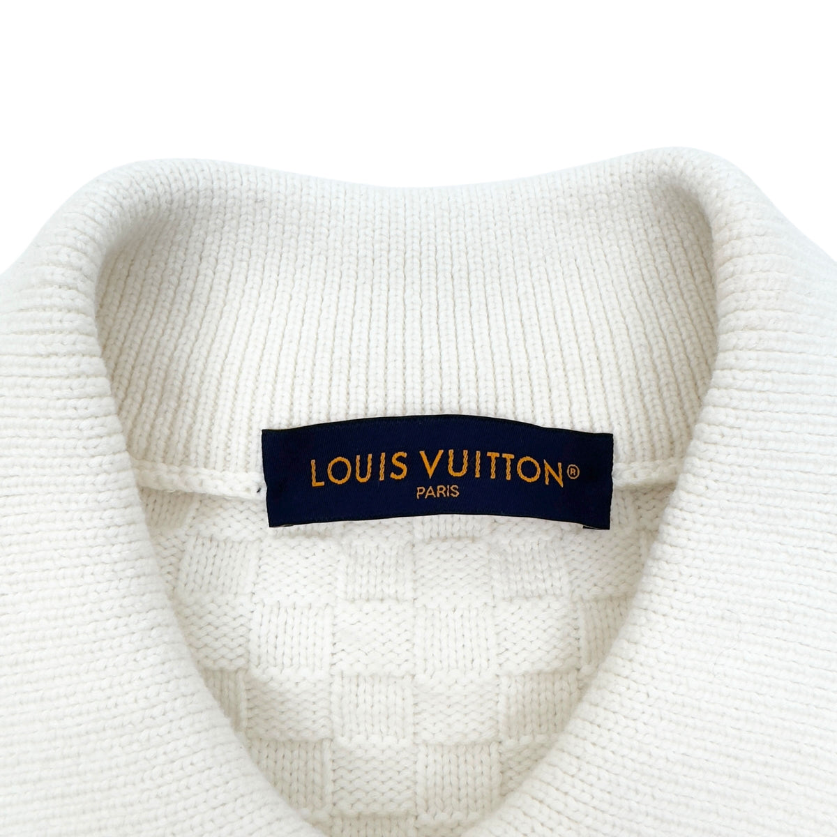 LOUIS VUITTON WOOL COLLARED DAMIER PULLOVER JUMPER WHITE XL