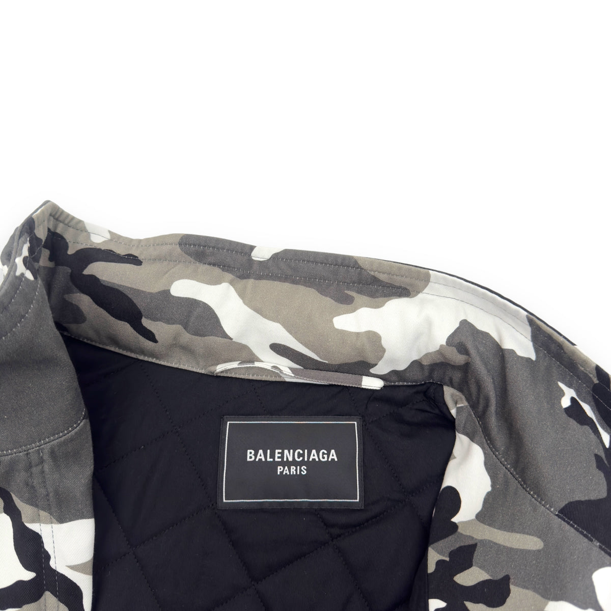 BALENCIAGA OVERSIZED OFF THE SHOULDER SNOW CAMO JACKET WHITE / BLACK XS