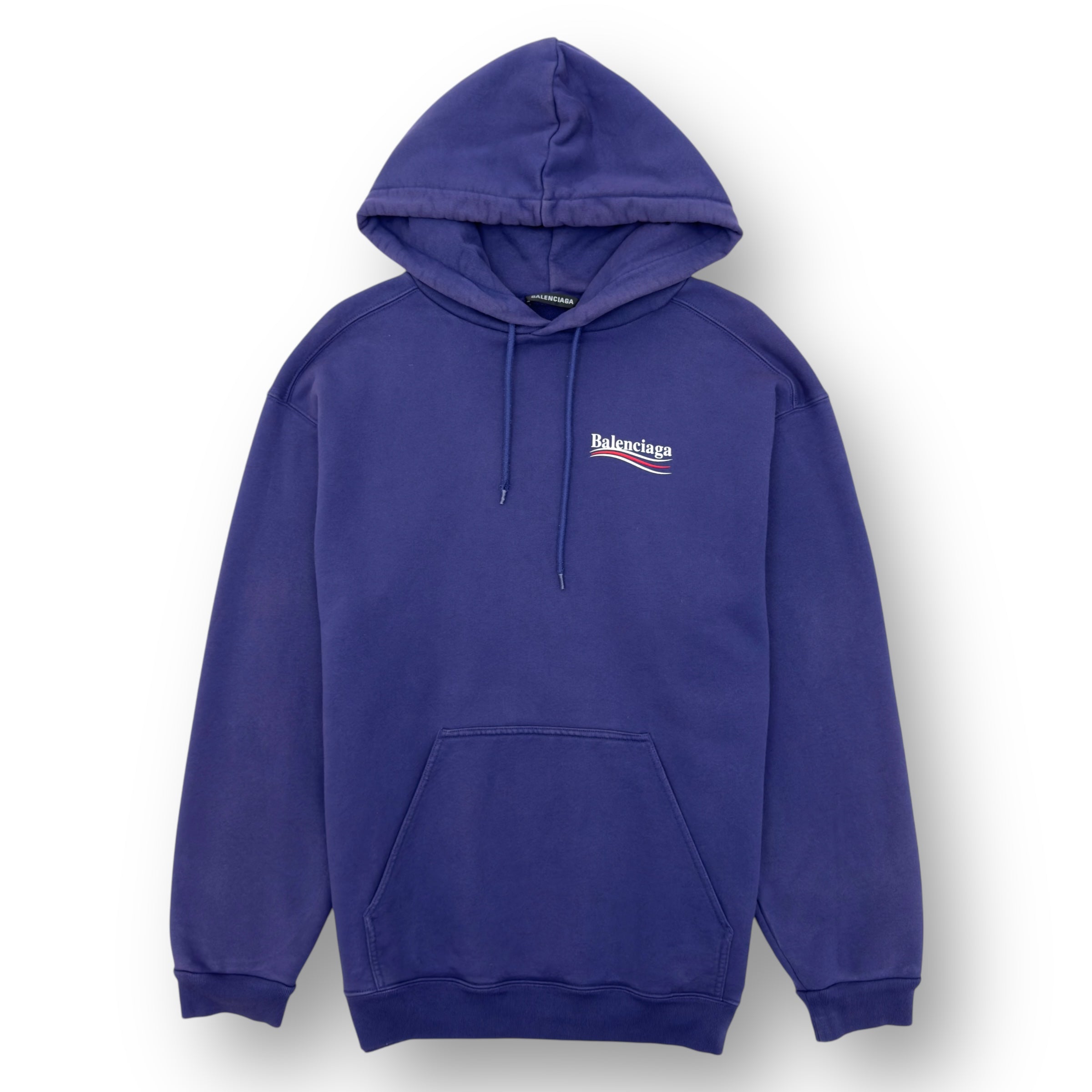 BALENCIAGA POLITICAL LOGO HOODIE BLUE L