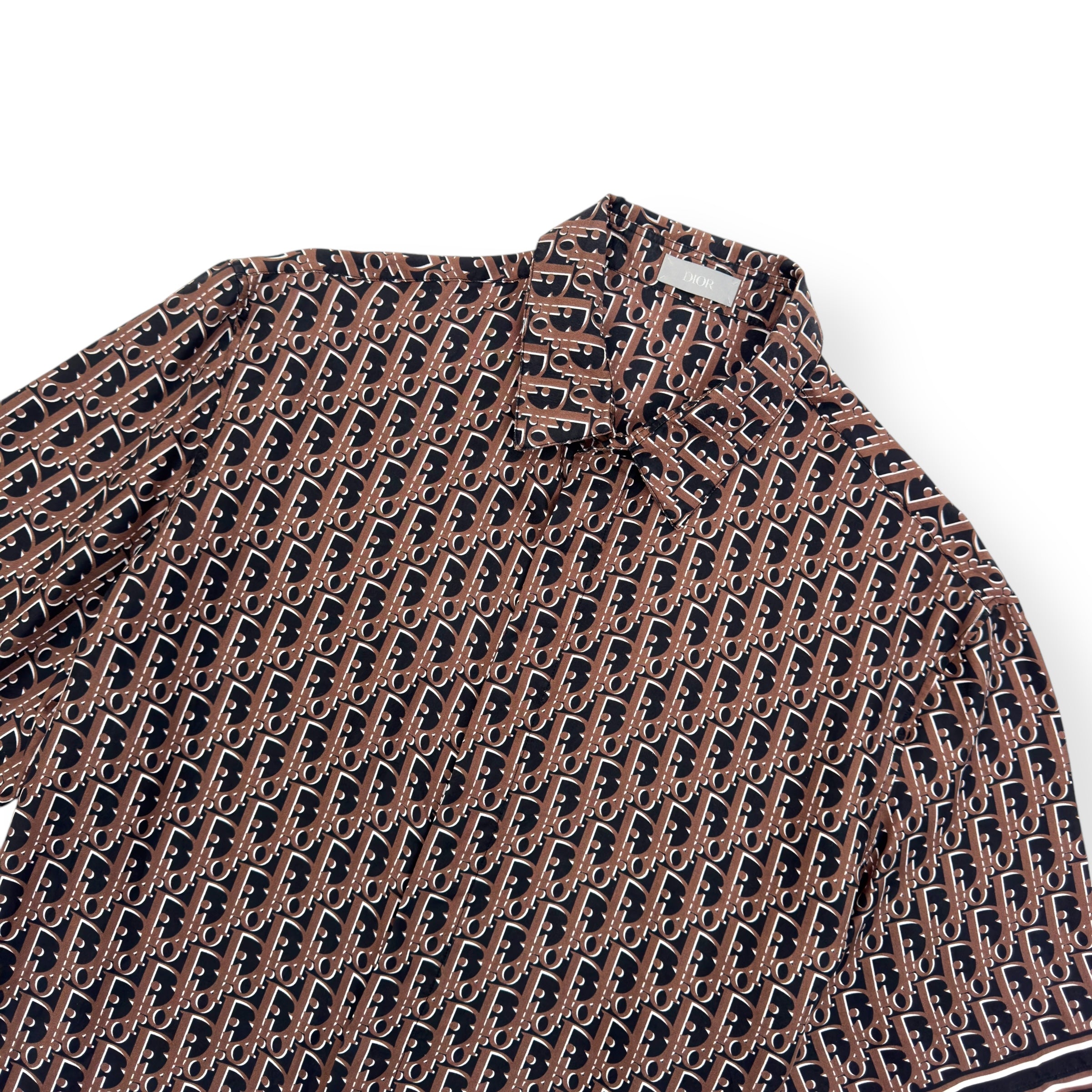 DIOR OBLIQUE SILK MONOGRAM SHIRT BROWN 40 / M