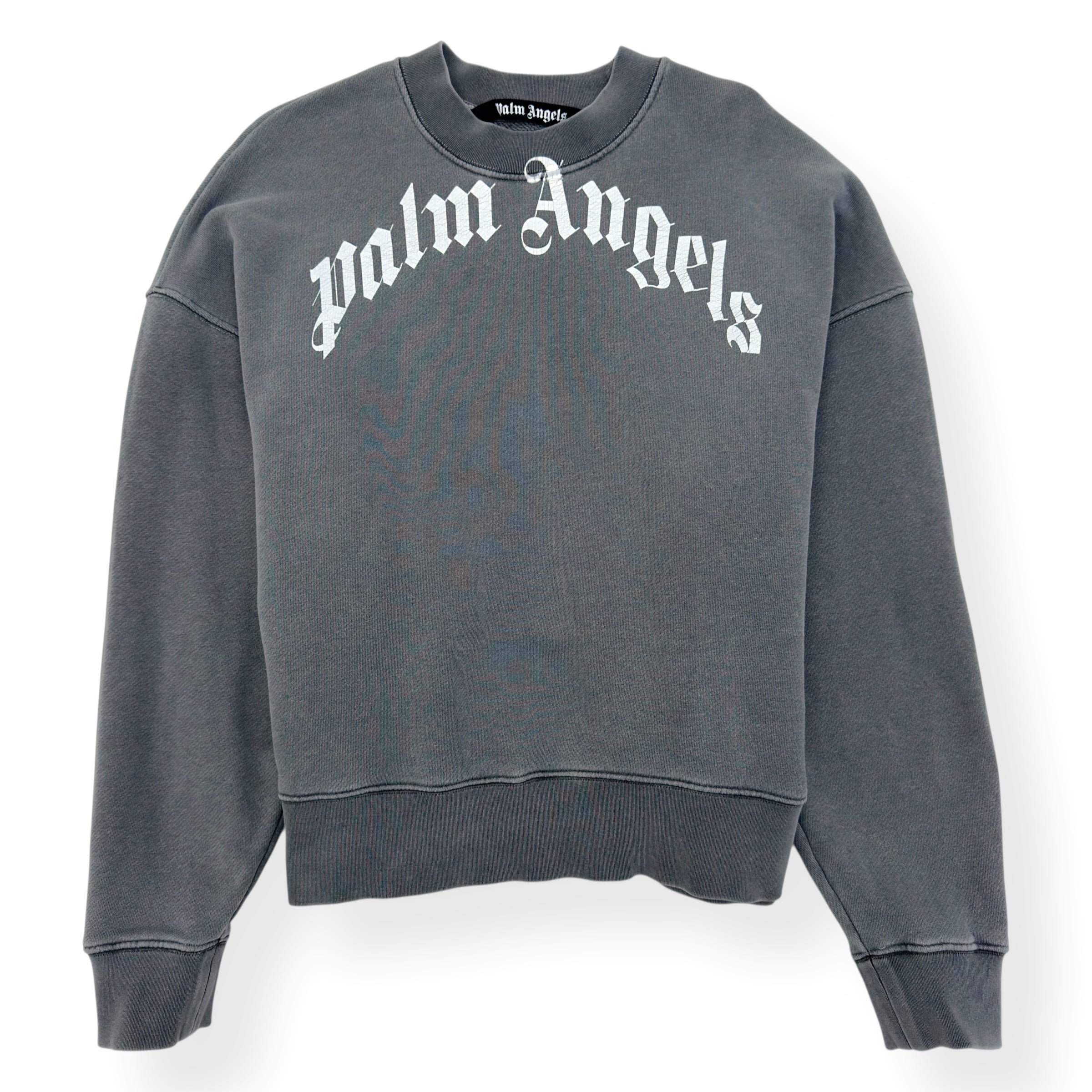 PALM ANGELS CURVED LOGO SWEATSHIRT GREY / WHITE S