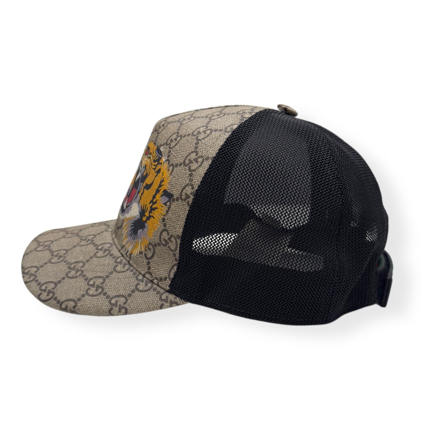GUCCI TIGER PRINT GG SUPREME BASEBALL CAP BEIGE / BLACK O/S