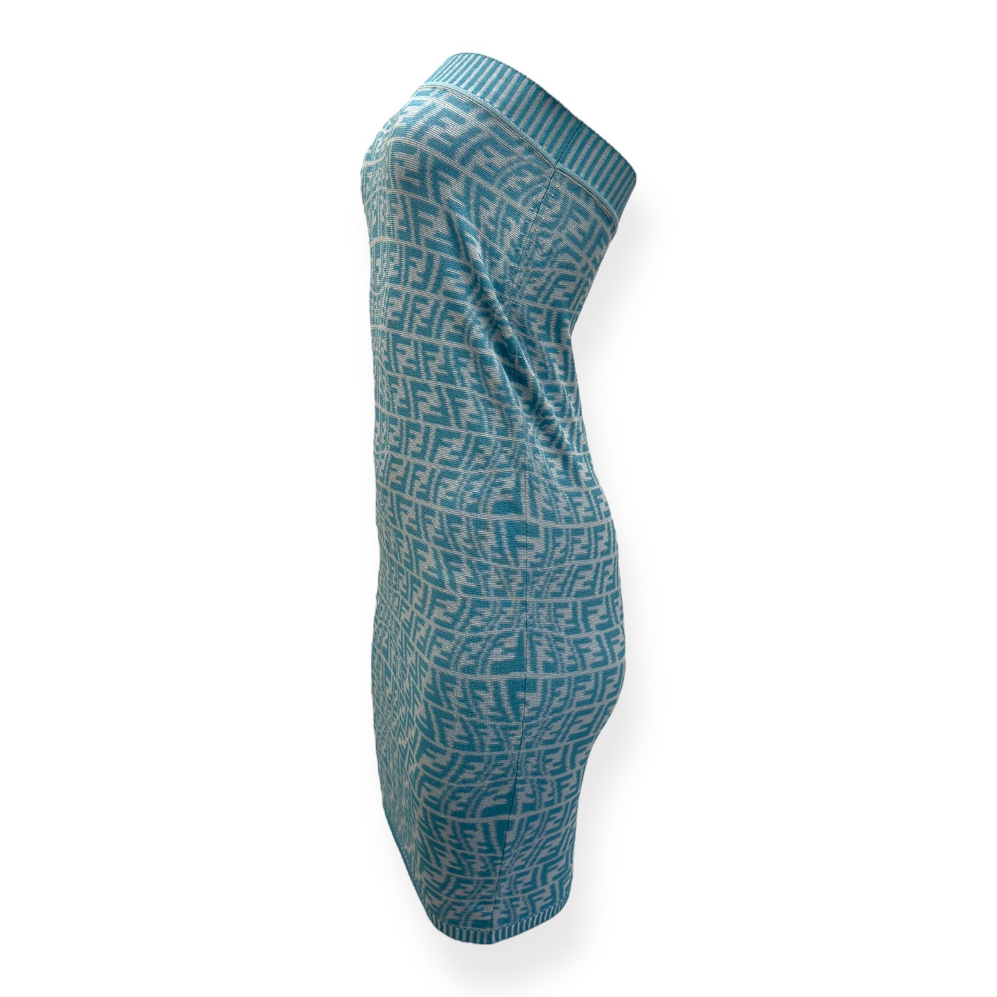 FENDI FF VERTIGO-JACQUARD KNIT MINI DRESS BLUE / WHITE 36 / XS