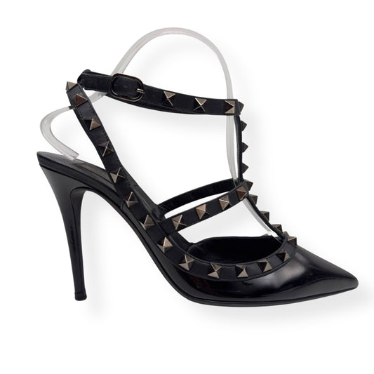VALENTINO GARAVANI ROCKSTUD PATENT LEATHER HEELS NOIR 38 / UK5