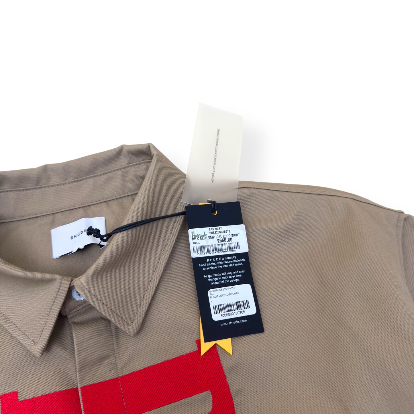 RHUDE VERTICAL LOGO SHIRT BEIGE / RED L