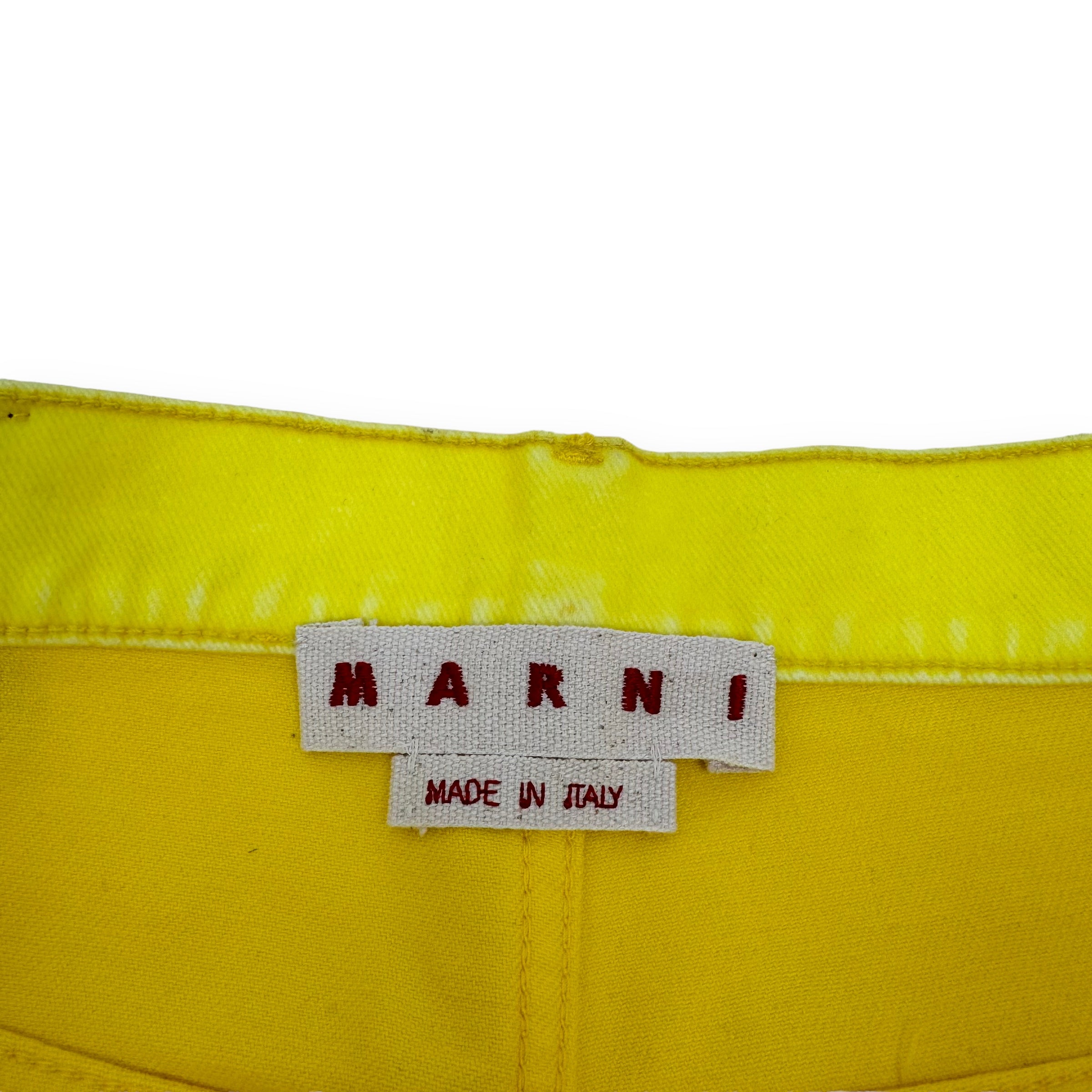 MARNI LOGO-PATCH STRETCH-COTTON FLARED TROUSERS YELLOW 34”