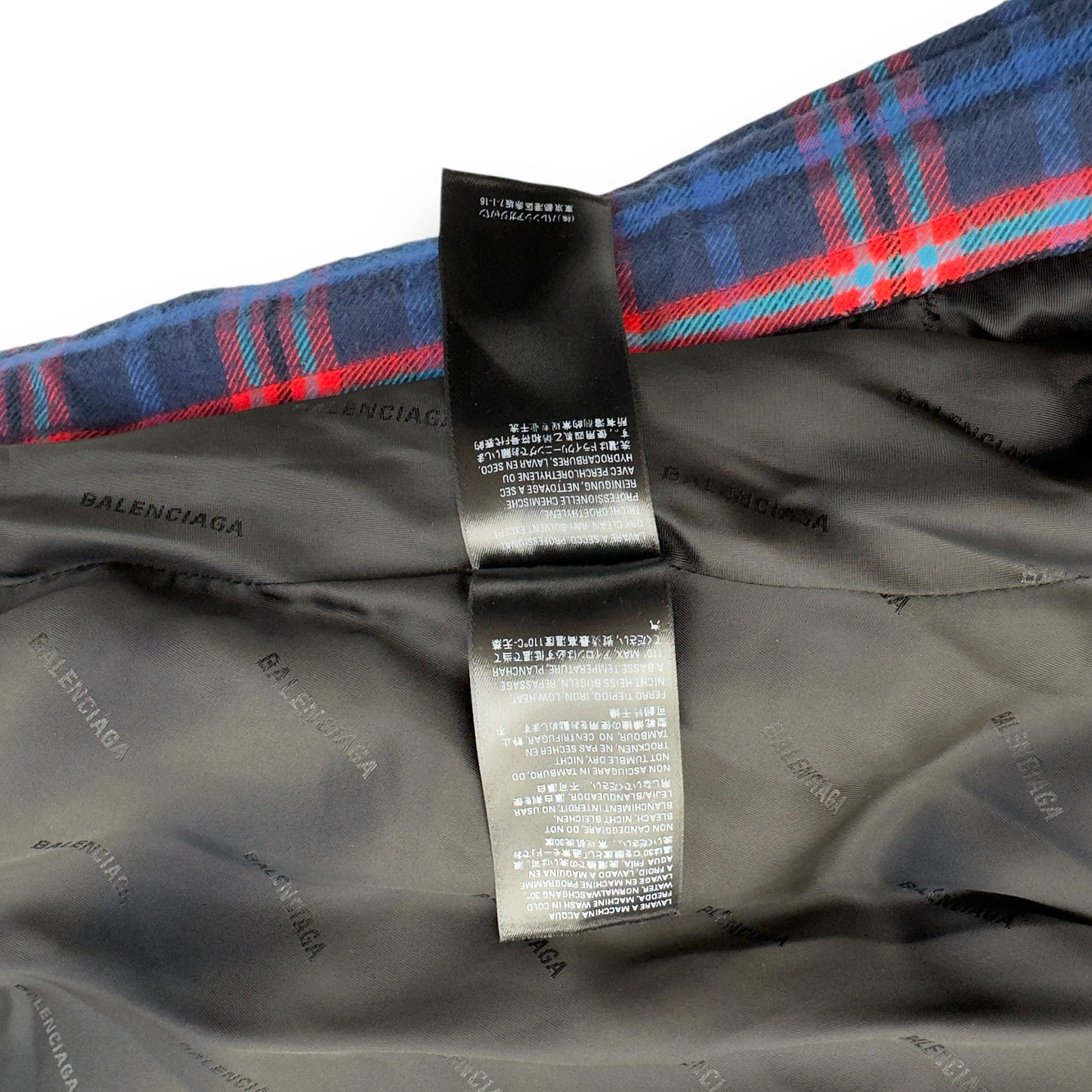 BALENCIAGA OVERSIZED COCOON FLANNEL PADDED JACKET BLUE / BURGUNDY M