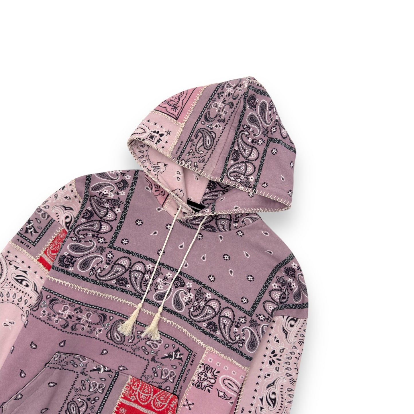 AMIRI OVERSIZED BANDANA RECONSTRUCTED HOODIE PINK L