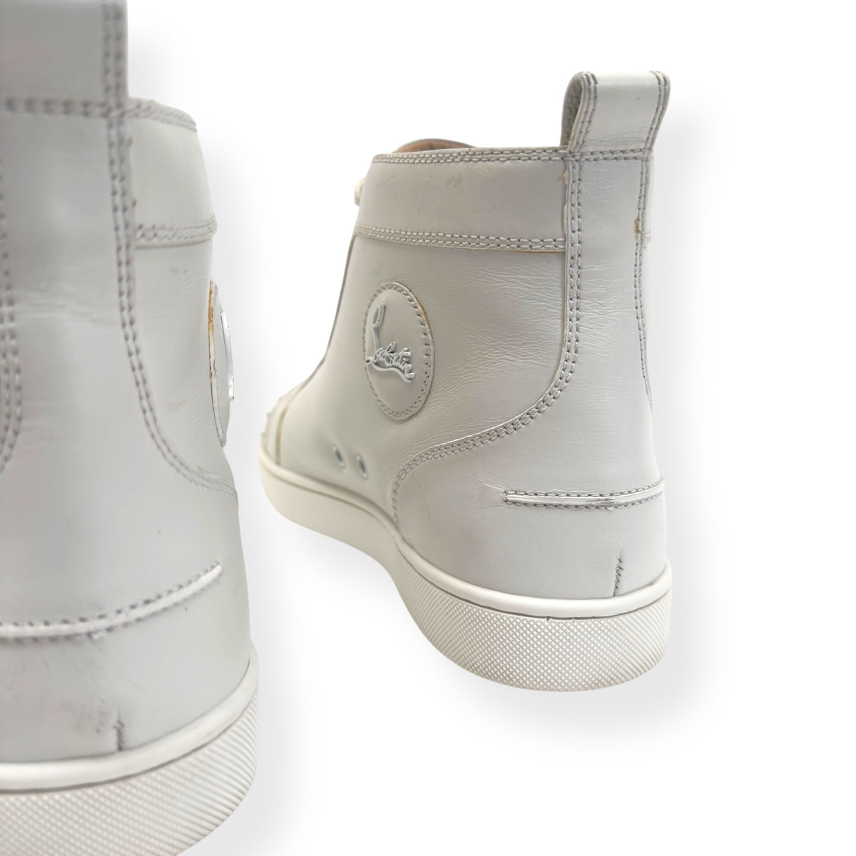 CHRISTIAN LOUBOUTIN LOU SPIKE FLAT CALF HIGH TOP SNEAKER WHITE UK10.5