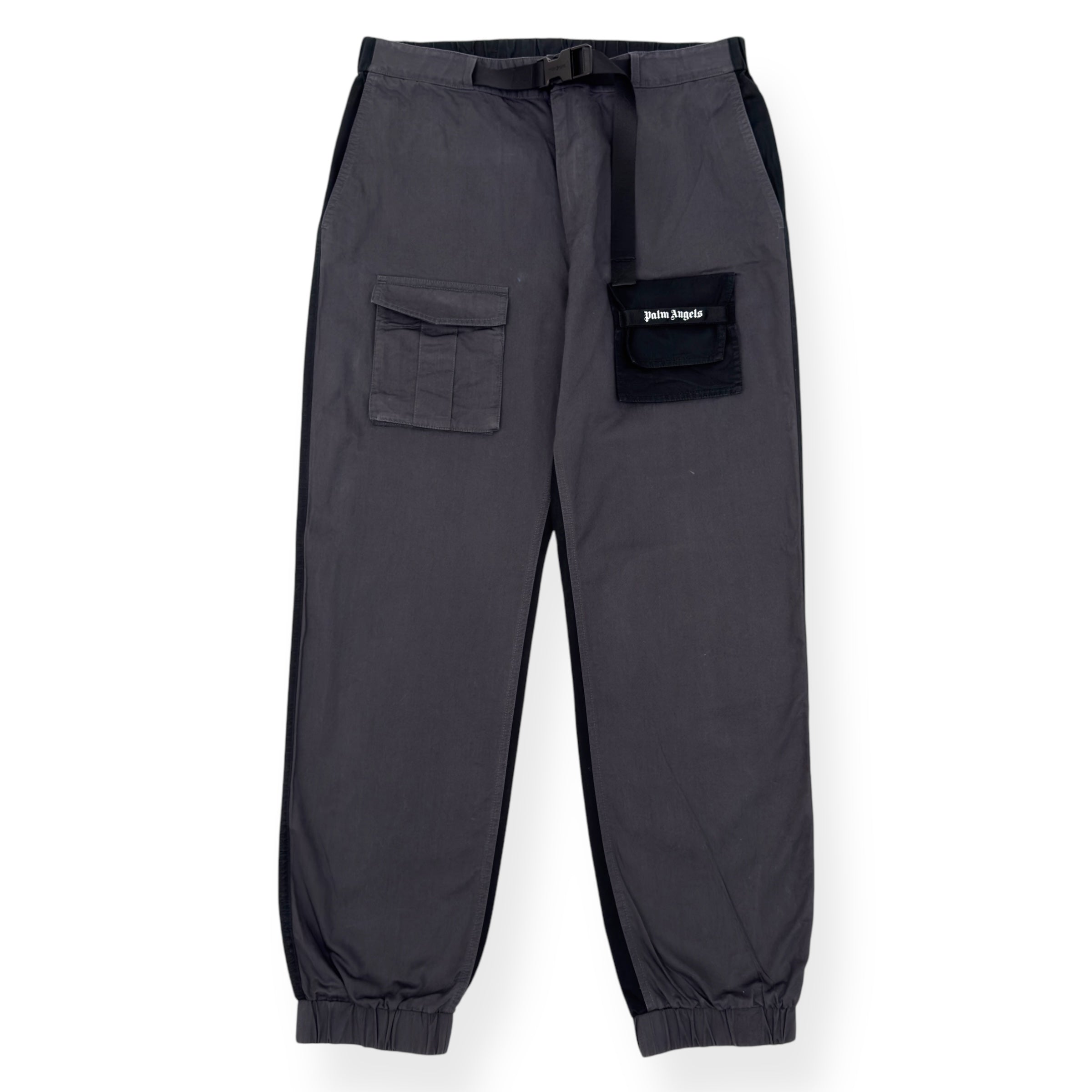 PALM ANGELS TWO TONE CARGO TROUSERS GREY / BLACK 50 / M
