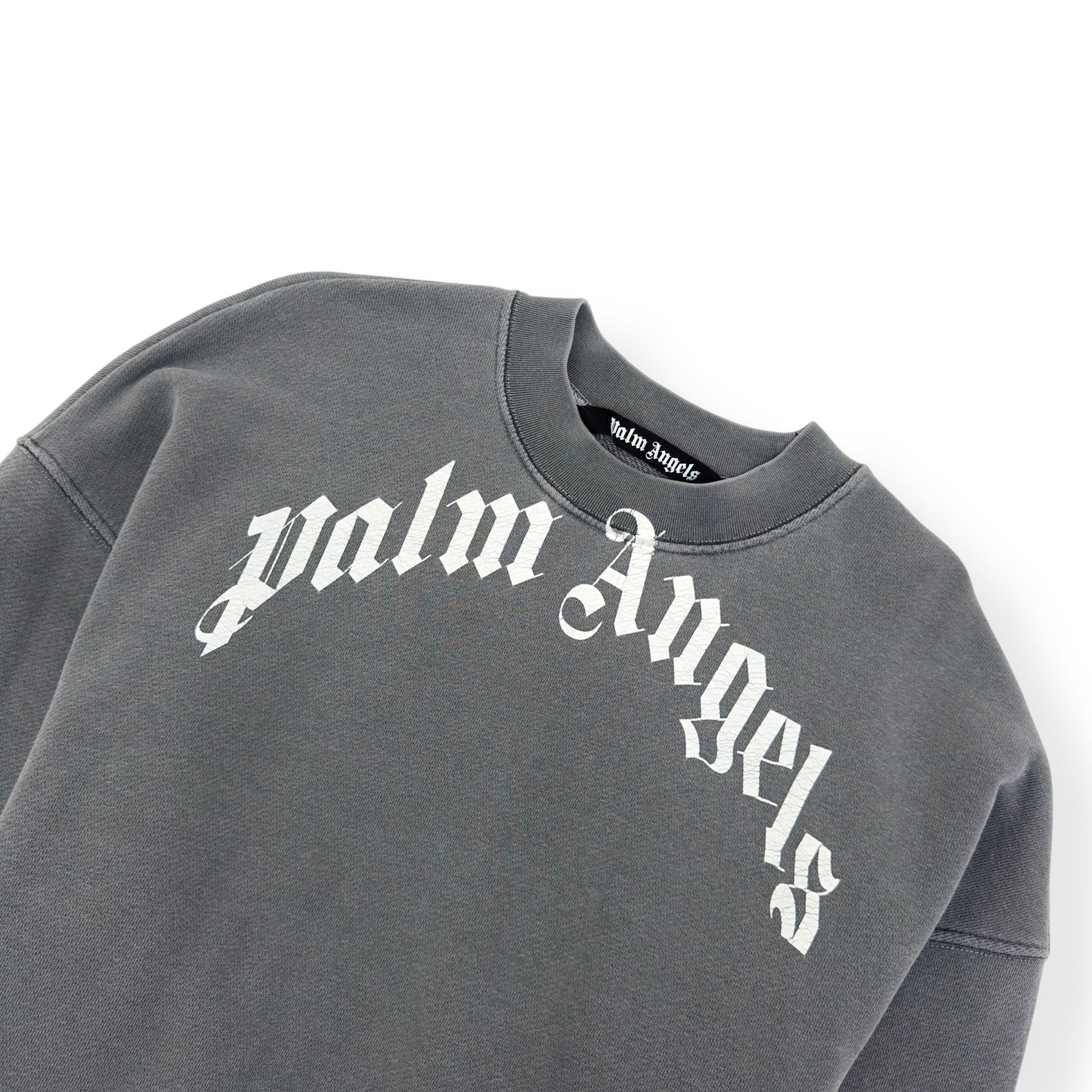 PALM ANGELS CURVED LOGO SWEATSHIRT GREY / WHITE S