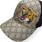 GUCCI TIGER PRINT GG SUPREME BASEBALL CAP BEIGE / BLACK O/S