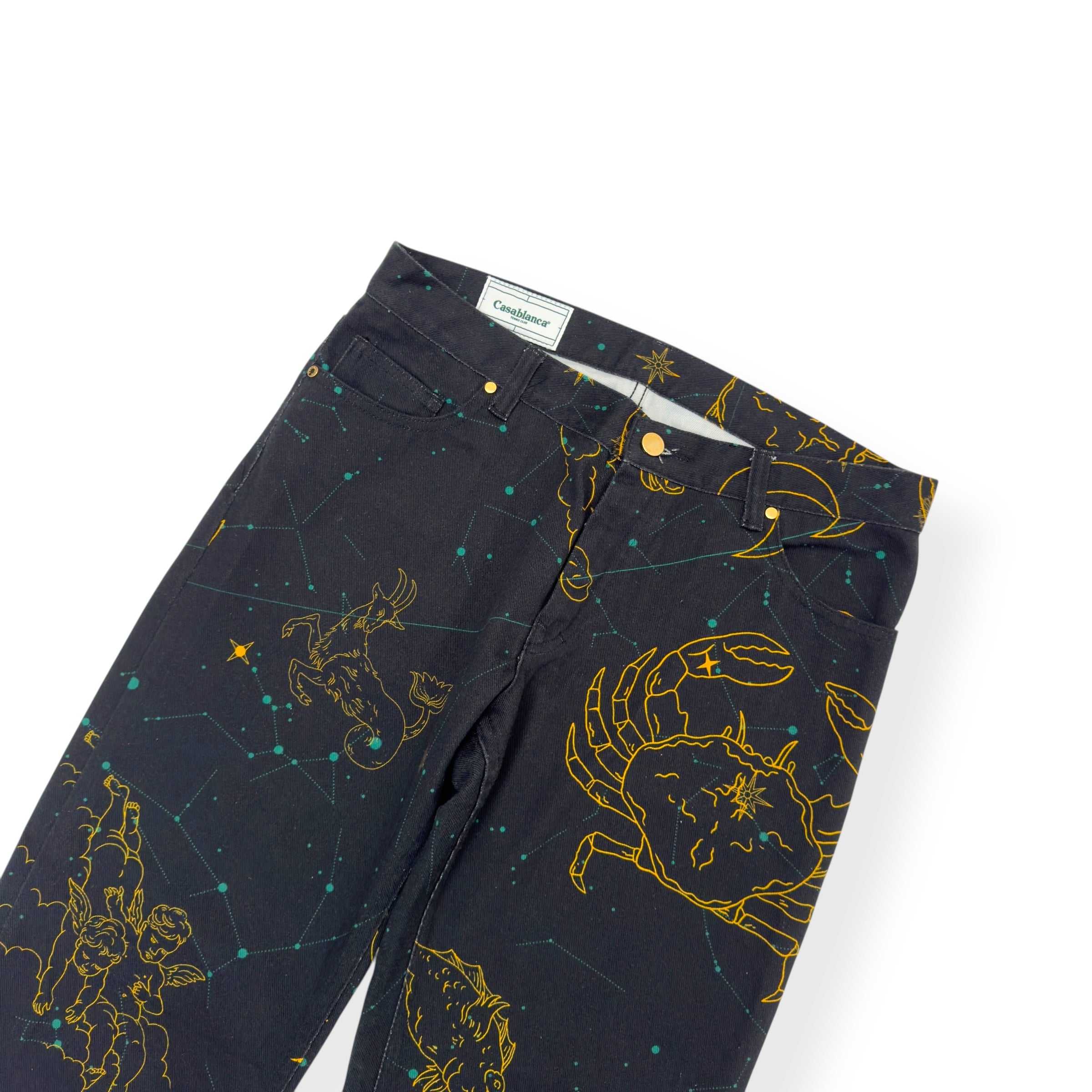 CASABLANCA CONSTELLATION STRAIGHT LEG DENIM JEANS NAVY / YELLOW L