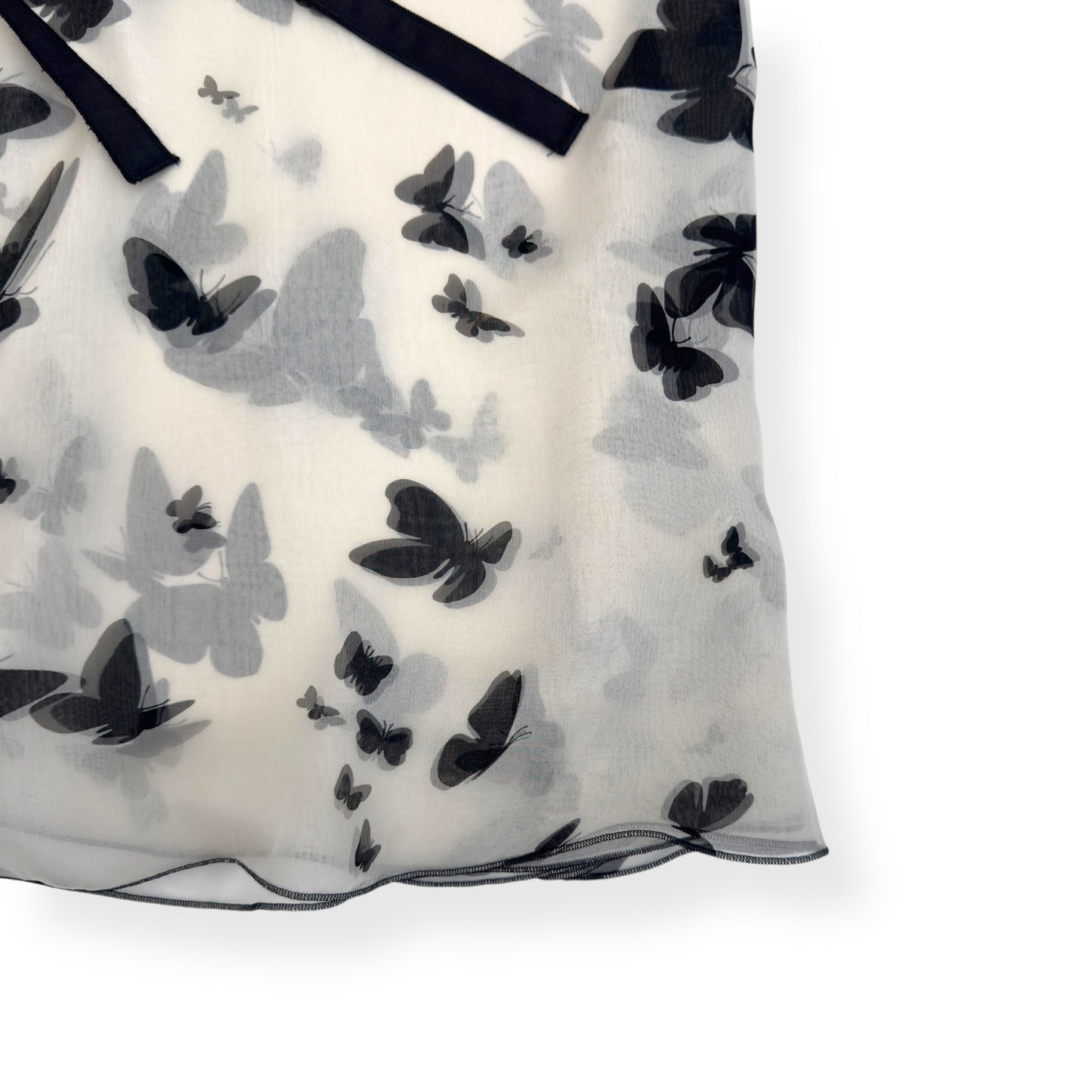 DOLCE & GABBANA BICOLOUR BUTTERFLY PRINT SHEER SILK BOW DETIAL BLOUSE BLACK / WHITE 44 / UK12