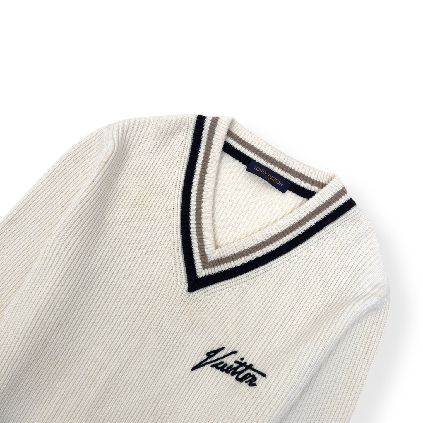LOUIS VUITTON OVERSIZED V-NECK WOOL SWEATER WHITE S