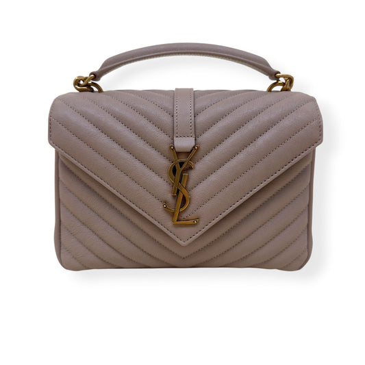SAINT LAURENT COLLEGE LEATHER SHOULDER BAG BEIGE M
