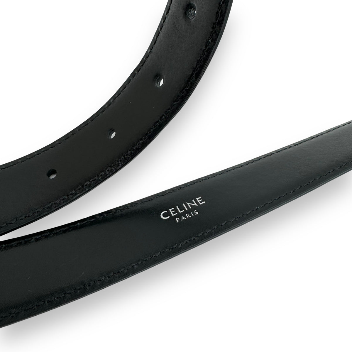 CELINE LEATHER BELT BLACK / SILVER 85