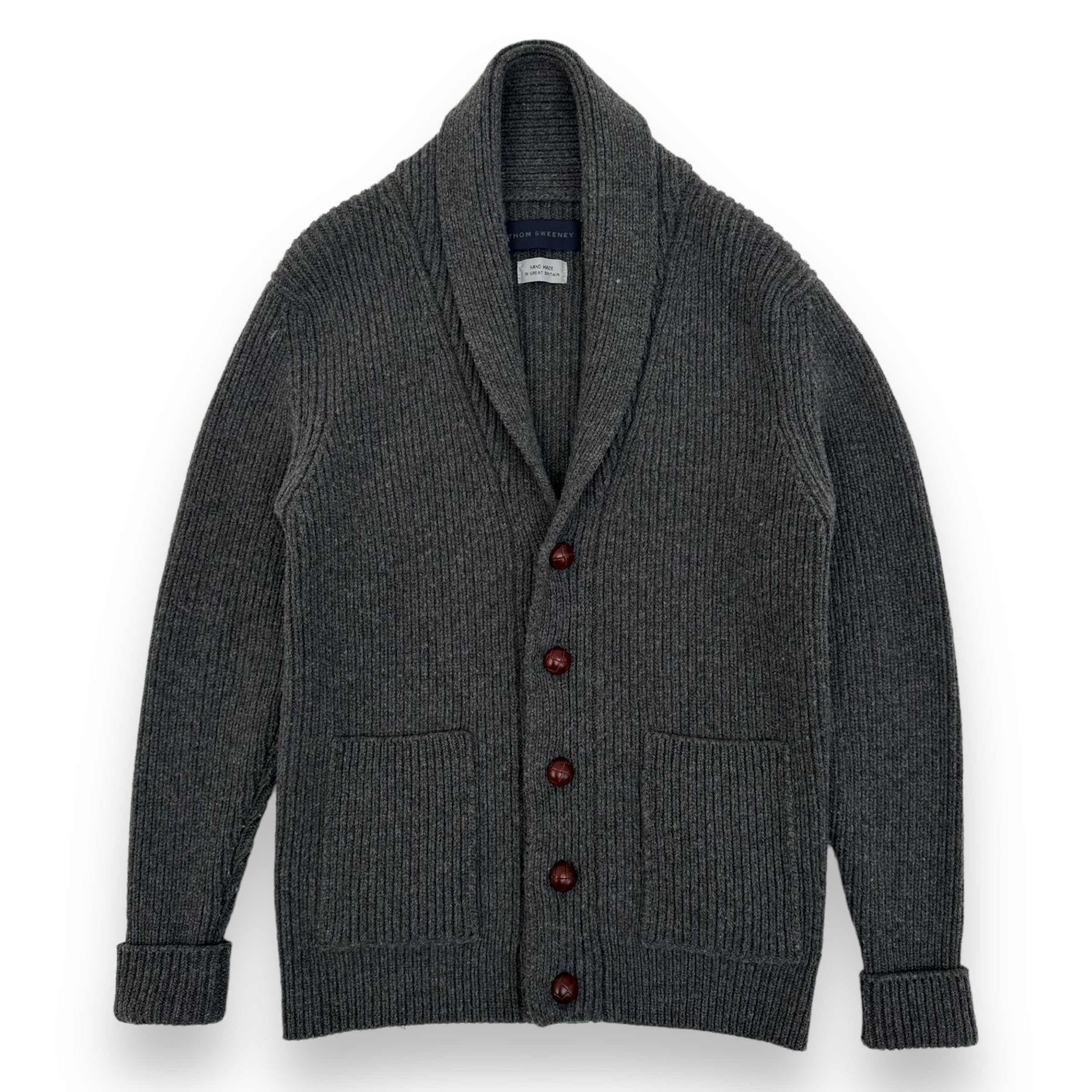 THOM SWEENEY SINGLE BREASTED WOOL SHAWL CARDIGAN GREY M