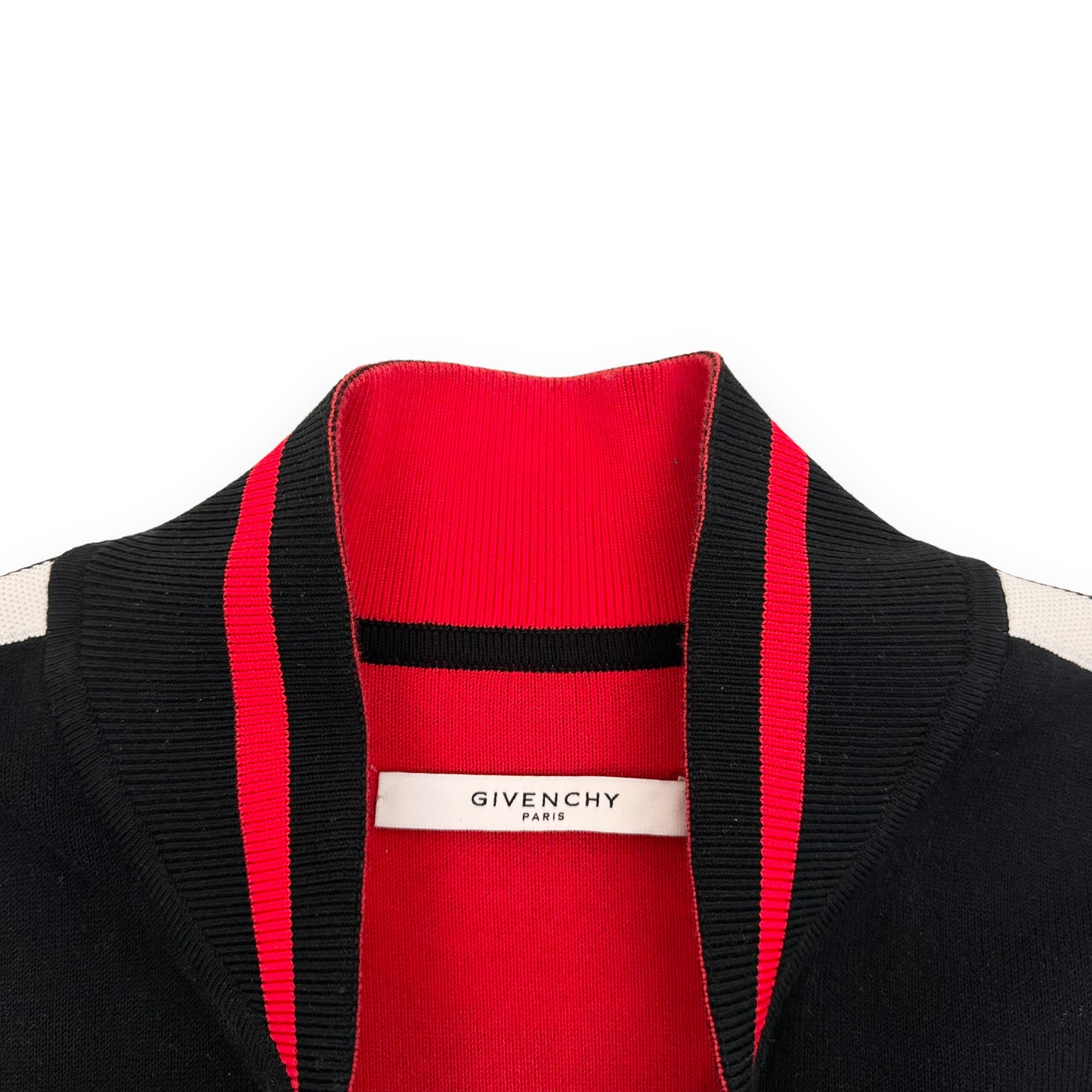 GIVENCHY KNITTED WOOL LOGO EMBROIDERED BOMBER JACKET BLACK / RED L