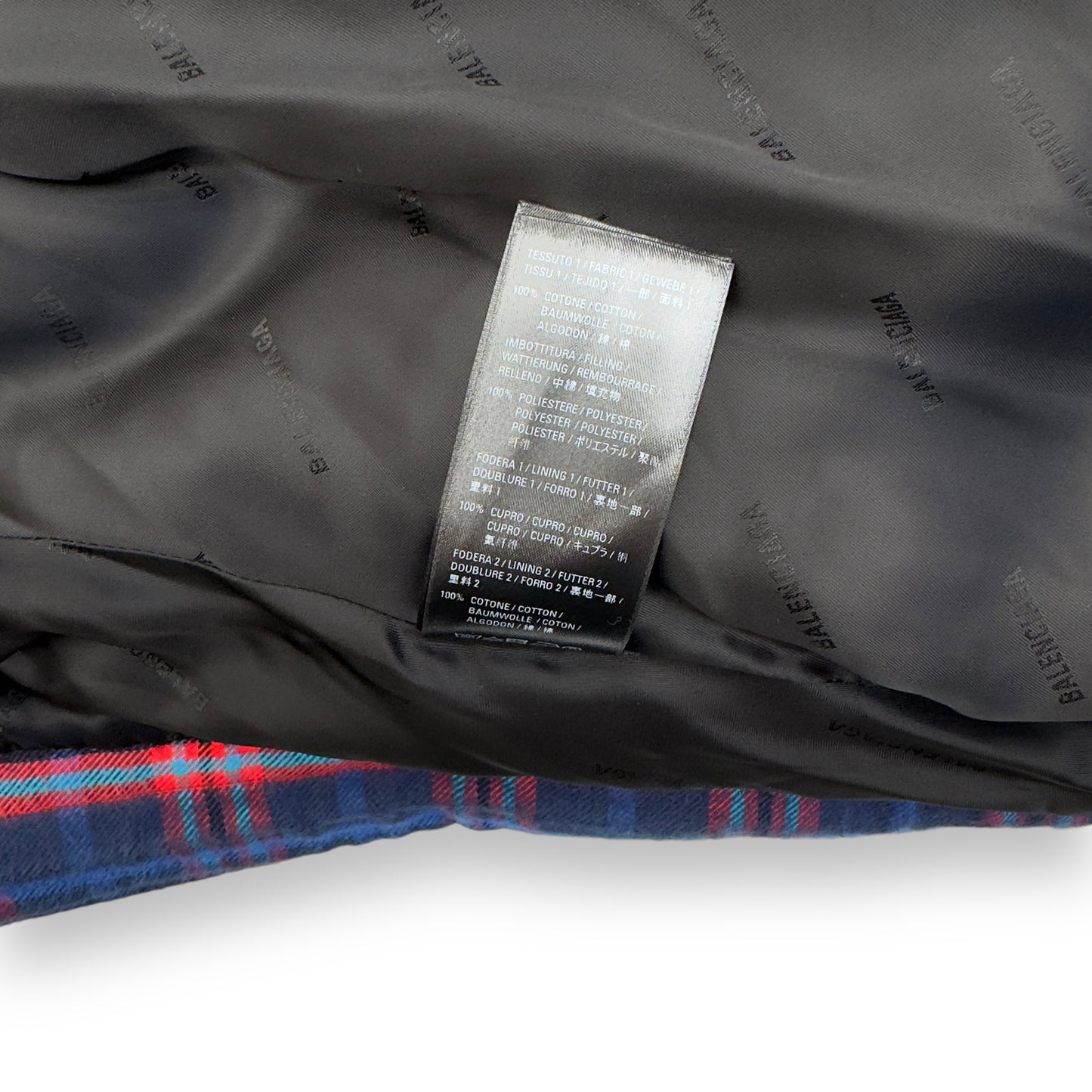 BALENCIAGA OVERSIZED COCOON FLANNEL PADDED JACKET BLUE / BURGUNDY M