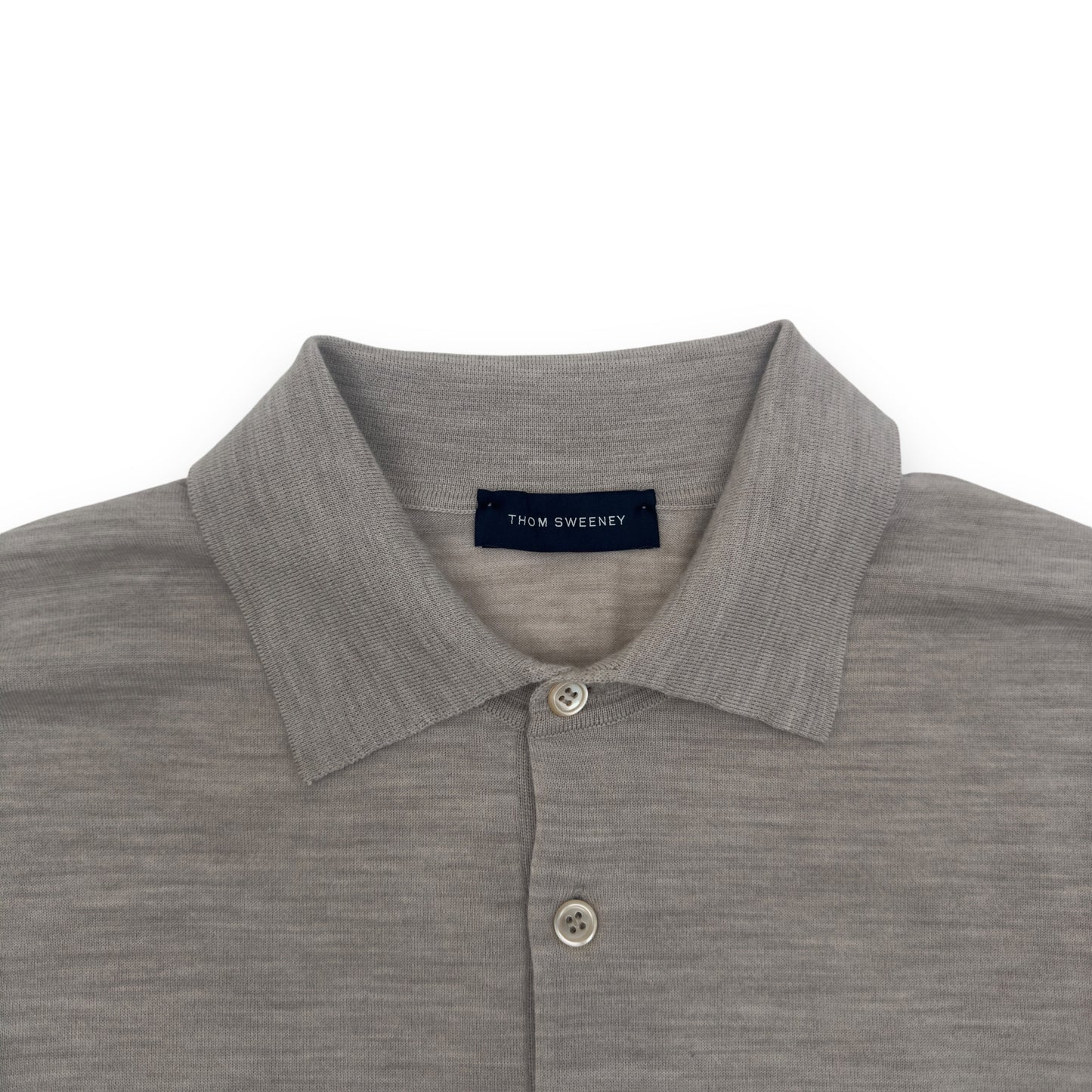 THOM SWEENEY MERINO WOOL LONG SLEEVE POLO SHIRT NATURAL XL