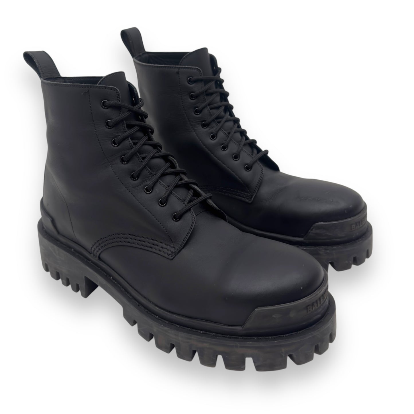 BALENCIAGA COMBAT STRIKE 20MM LEATHER BOOTS BLACK UK9 / 43