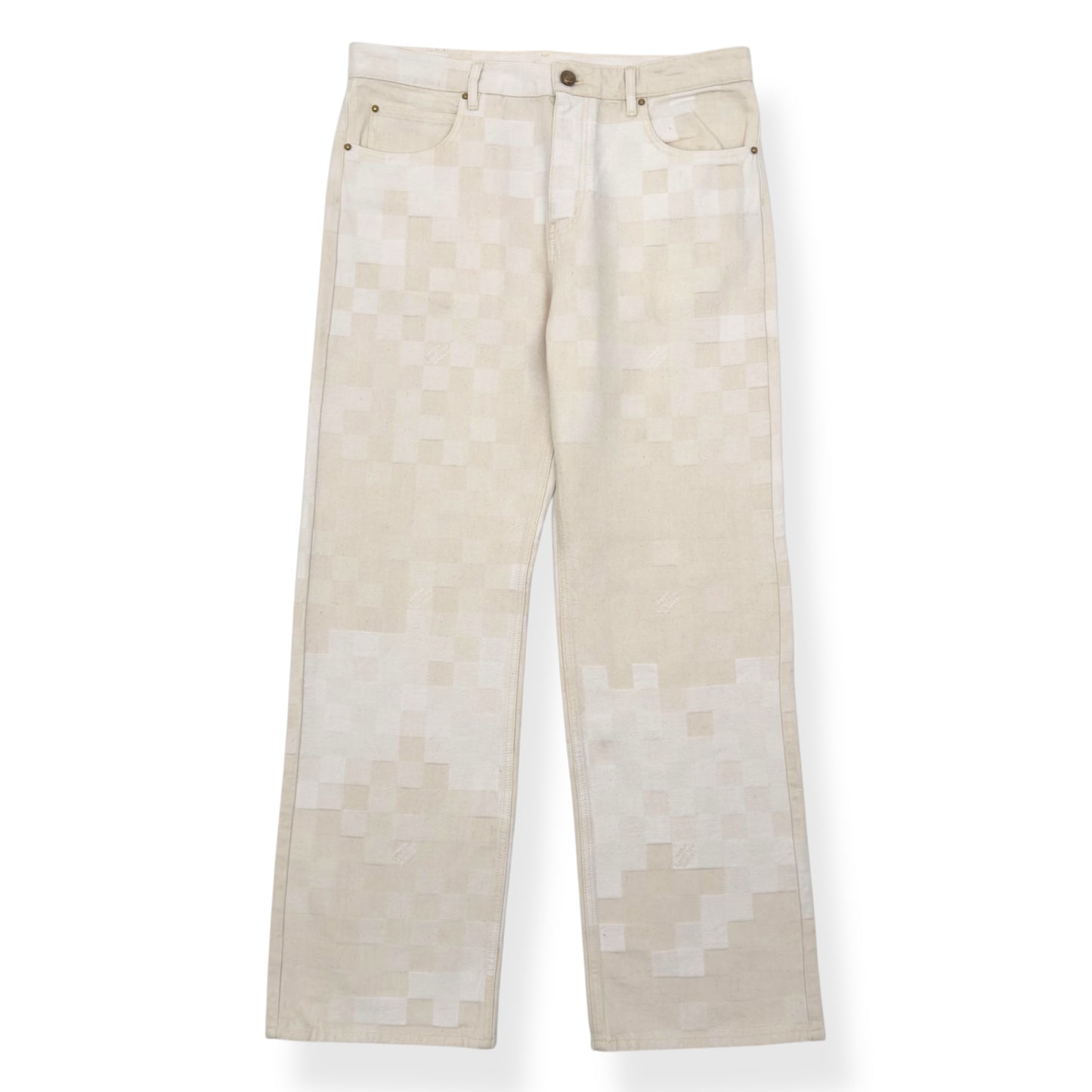LOUIS VUITTON JACQUARD DENIM SKATE TROUSERS ECRU WHITE W34”